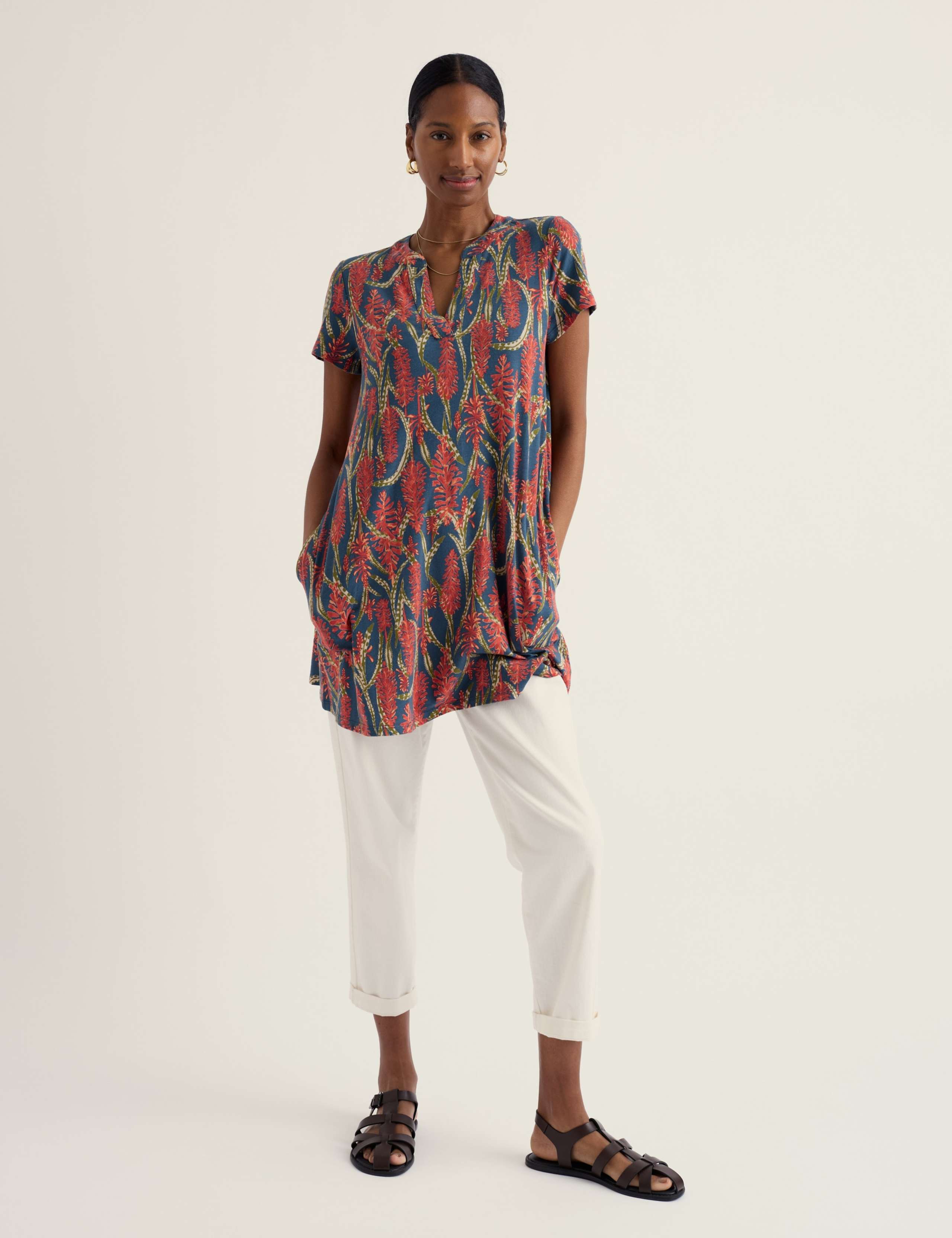 Cotton Rich Floral Notch Neck Tunic 1 of 5