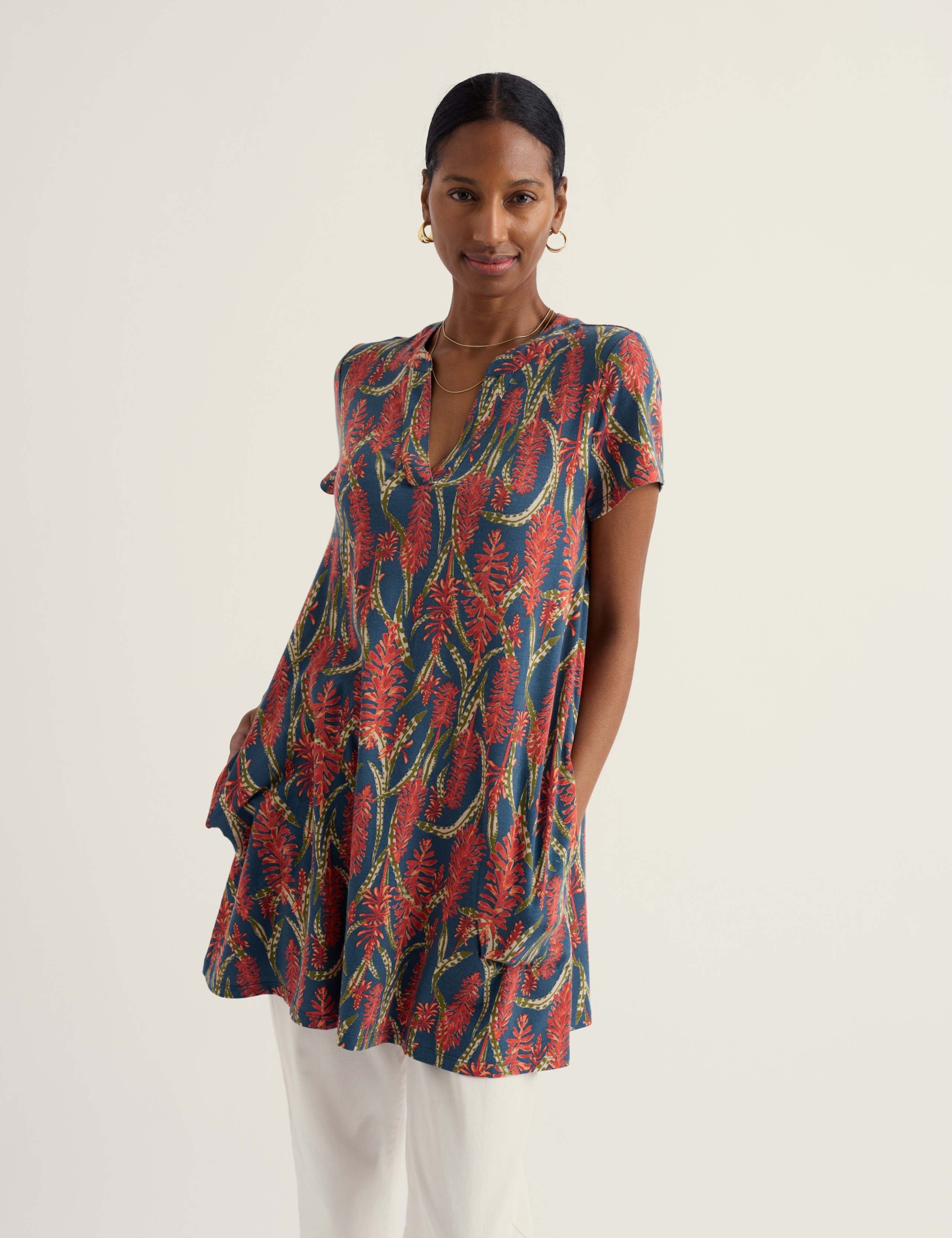 Cotton Rich Floral Notch Neck Tunic 3 of 5