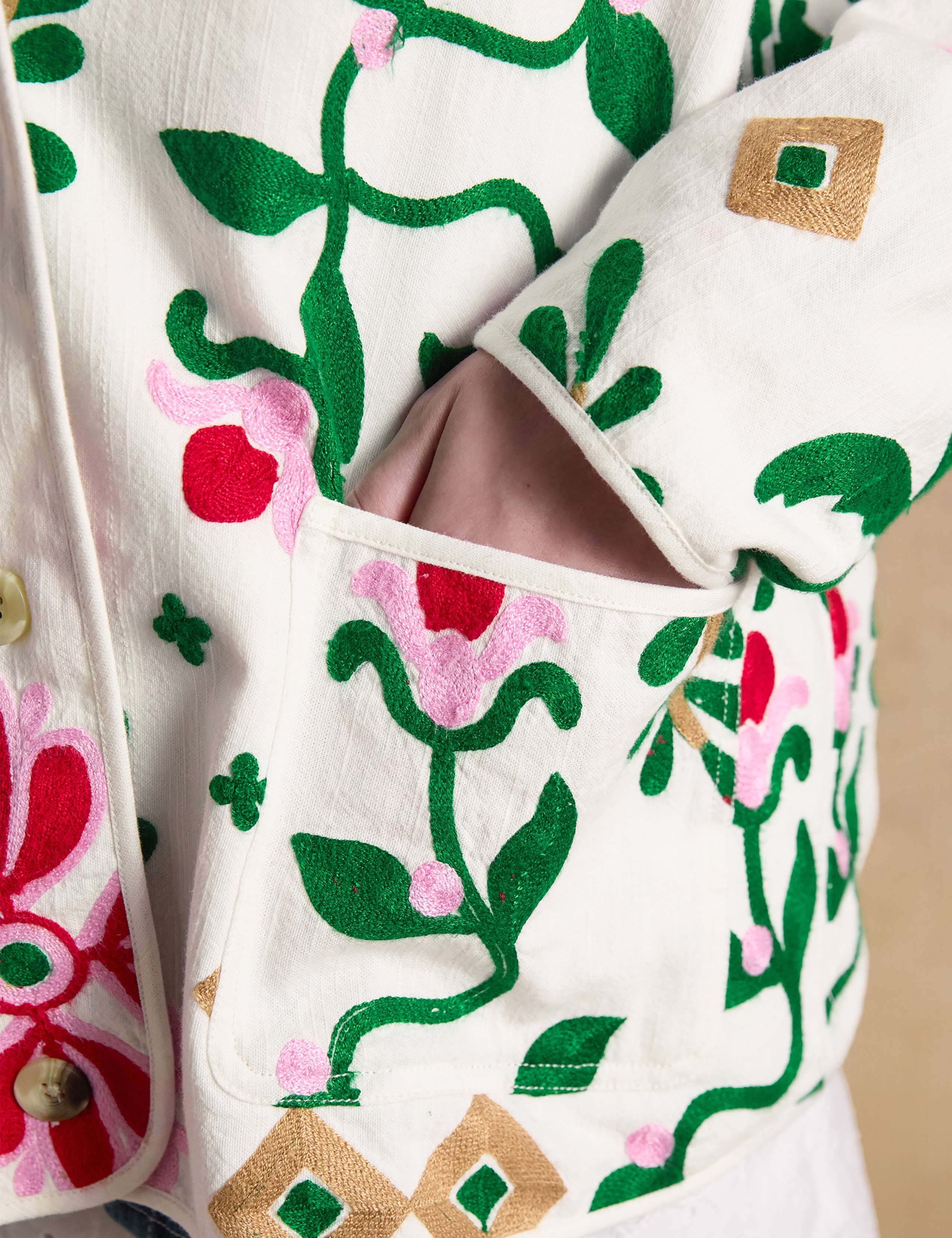 Pure Cotton Embroidered Collared Jacket 5 of 8
