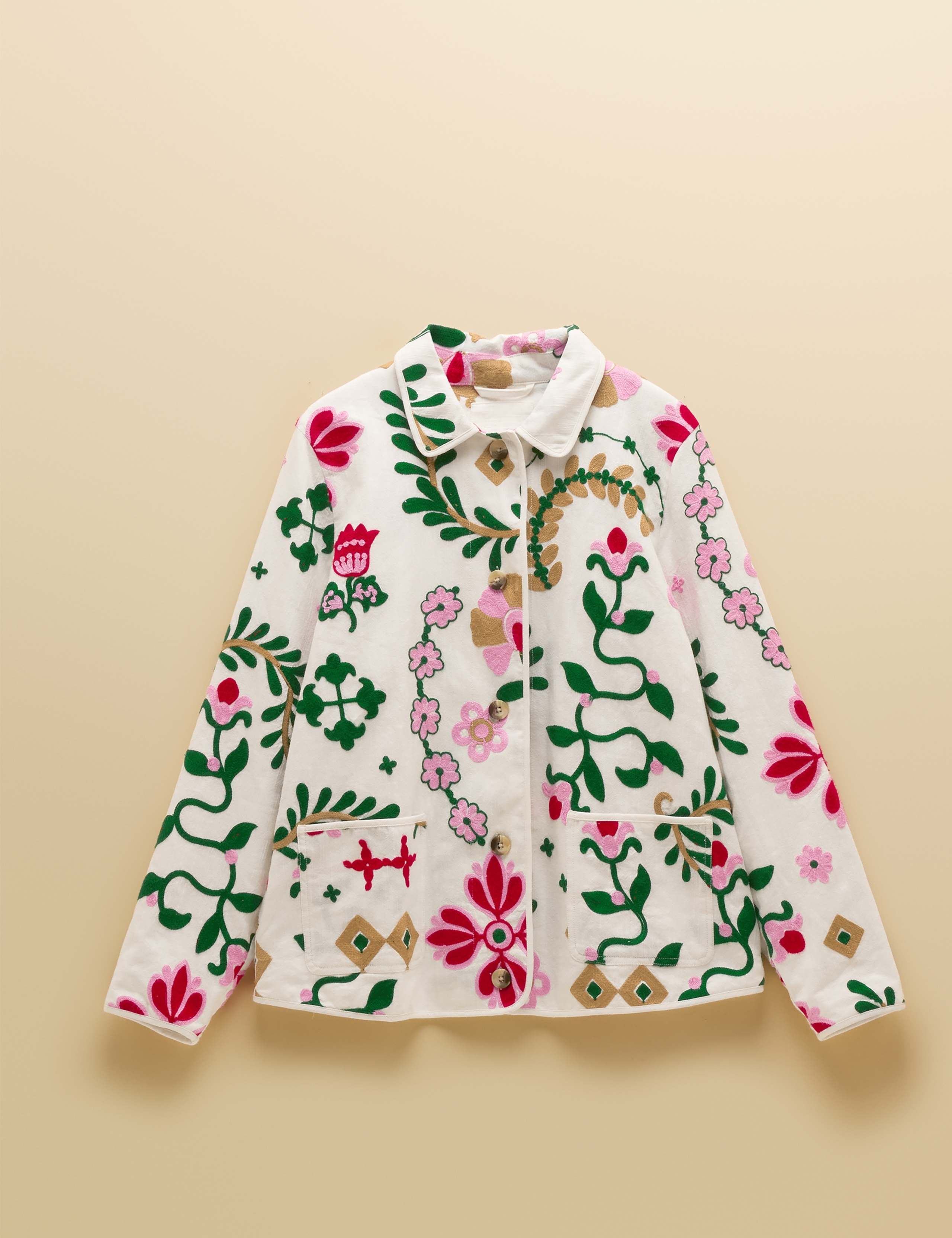 Pure Cotton Embroidered Collared Jacket 2 of 8