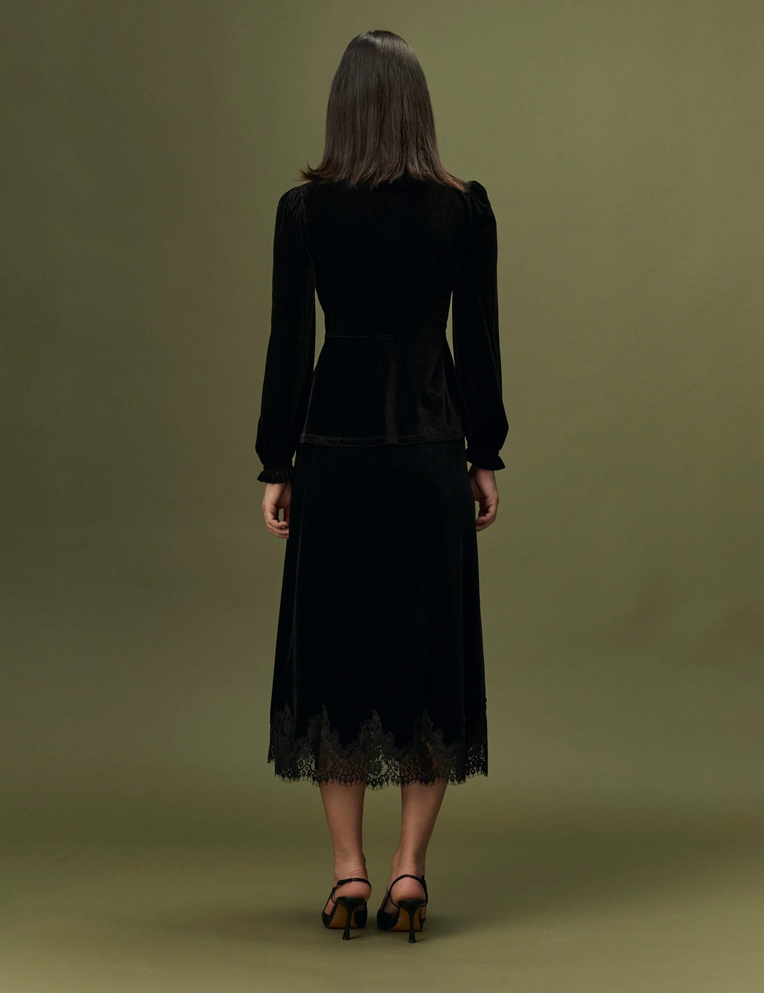 Velvet V Neck Frill Detail Top 2 of 10