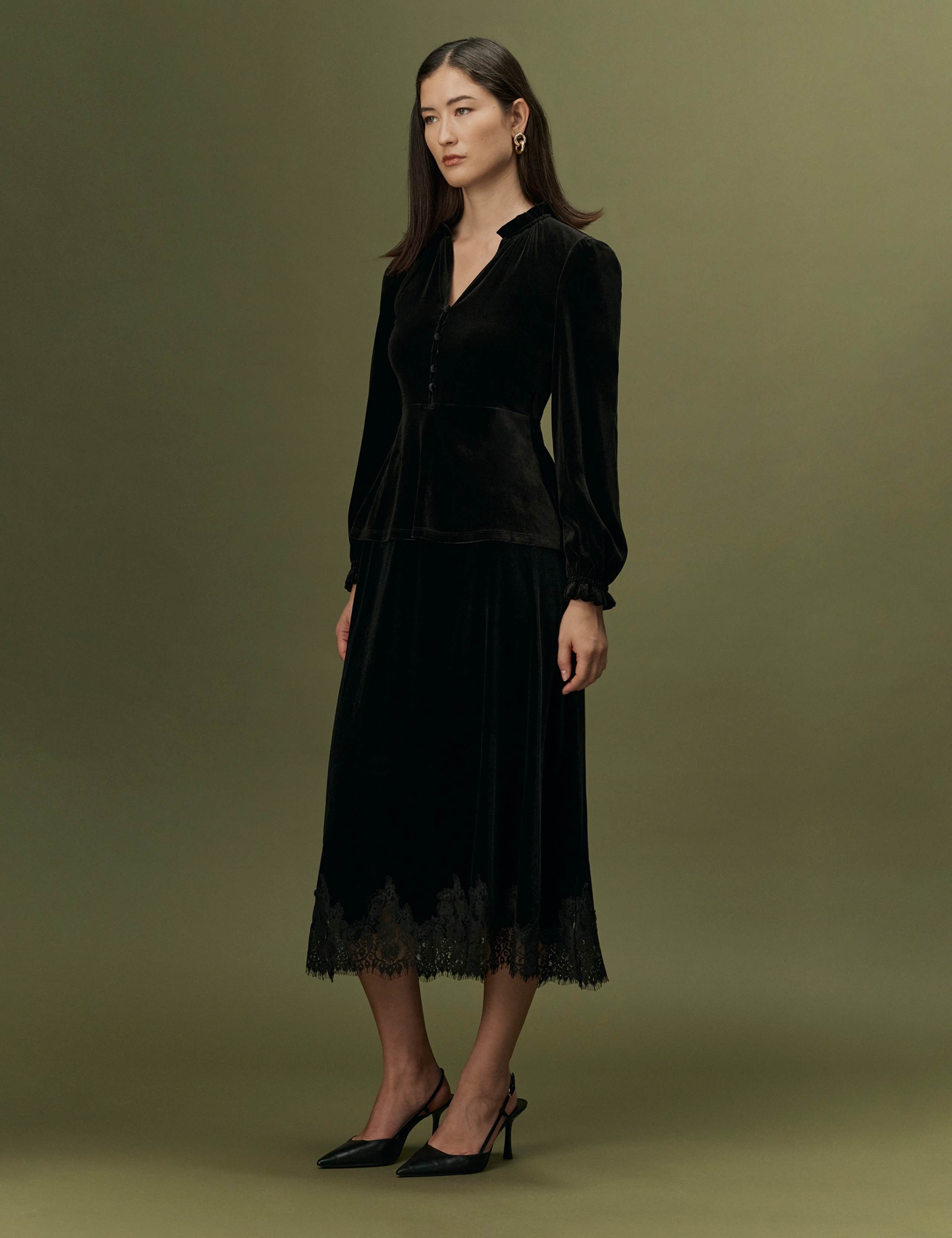 Velvet V Neck Frill Detail Top 6 of 10