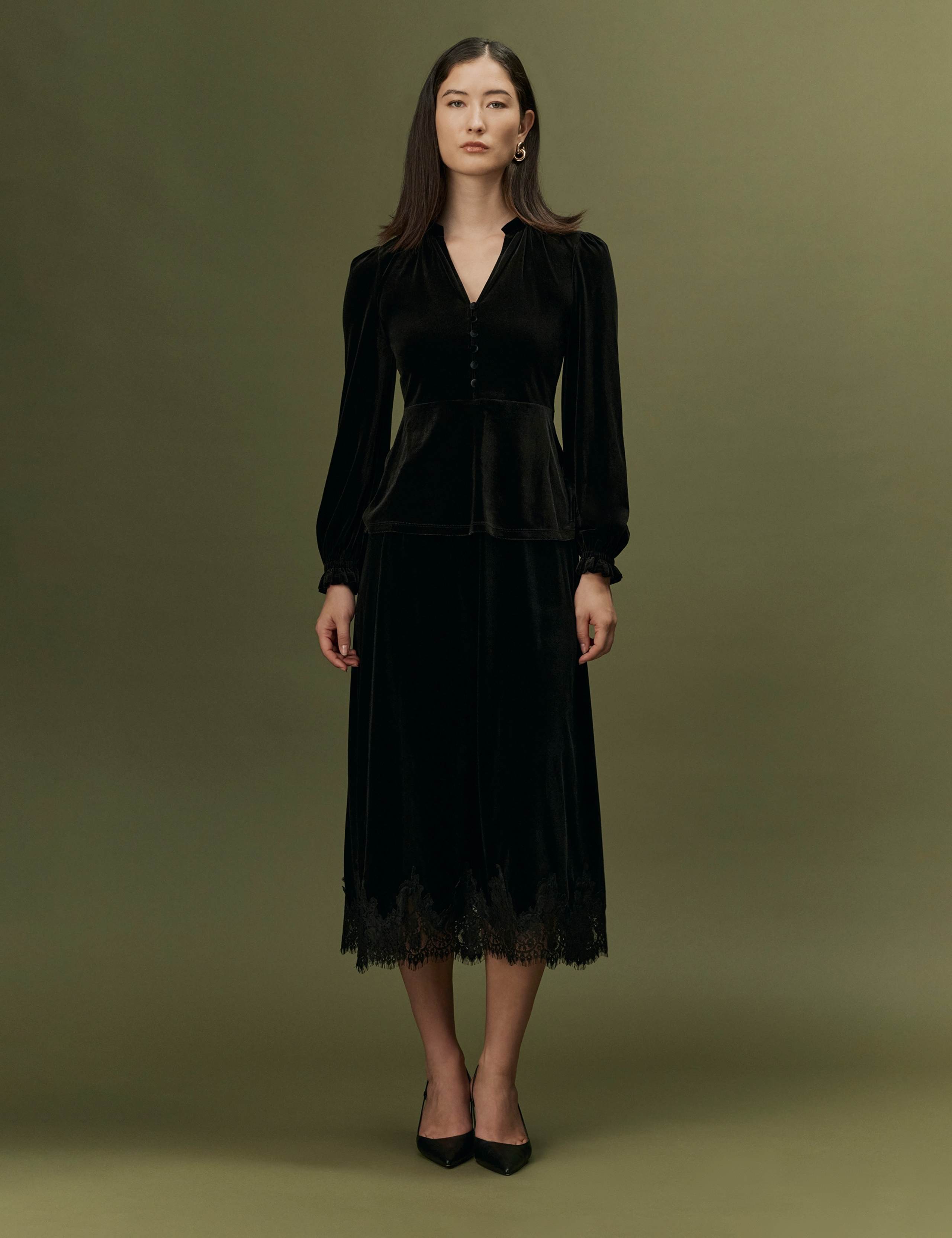 Velvet V Neck Frill Detail Top 7 of 10
