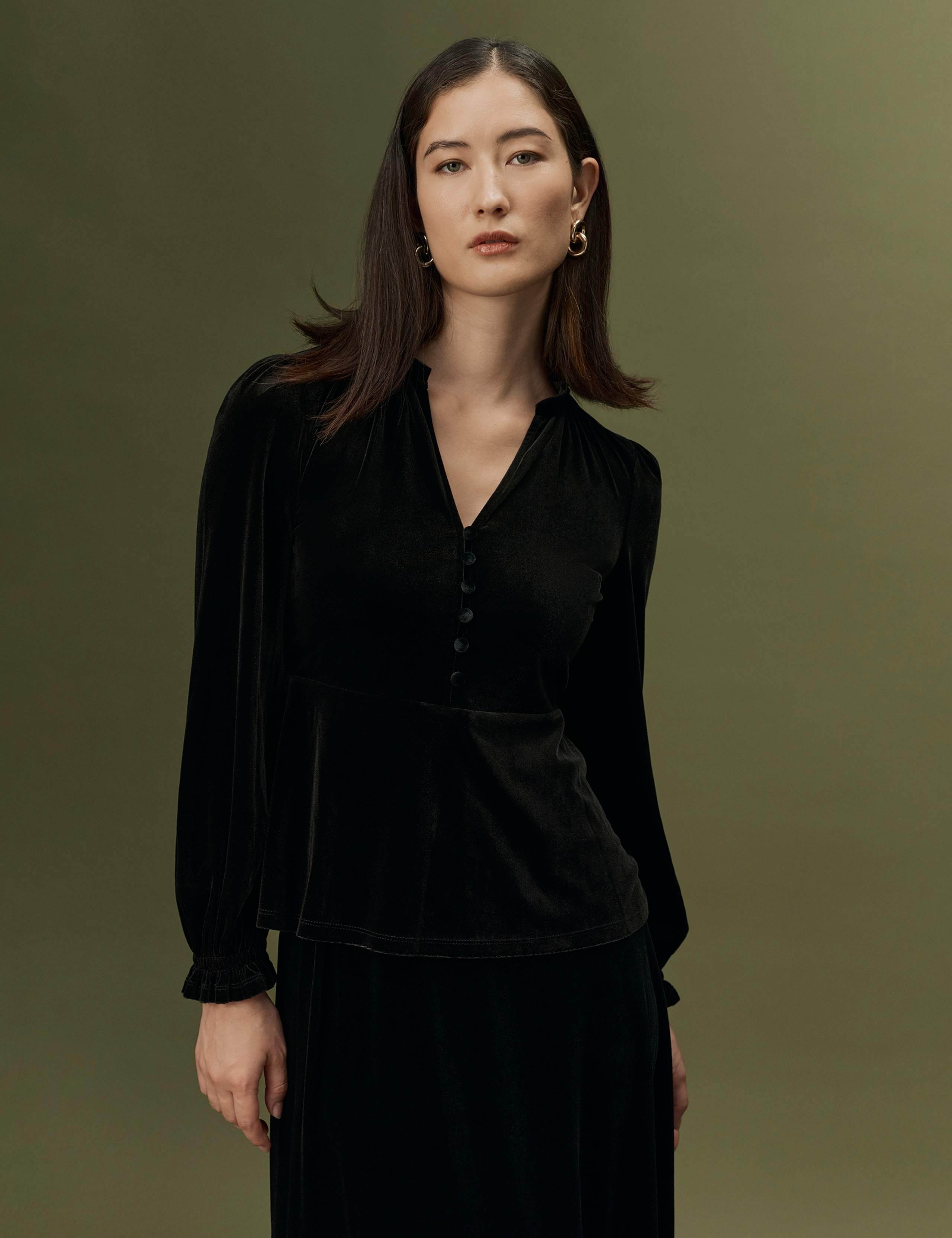 Velvet V Neck Frill Detail Top 8 of 10