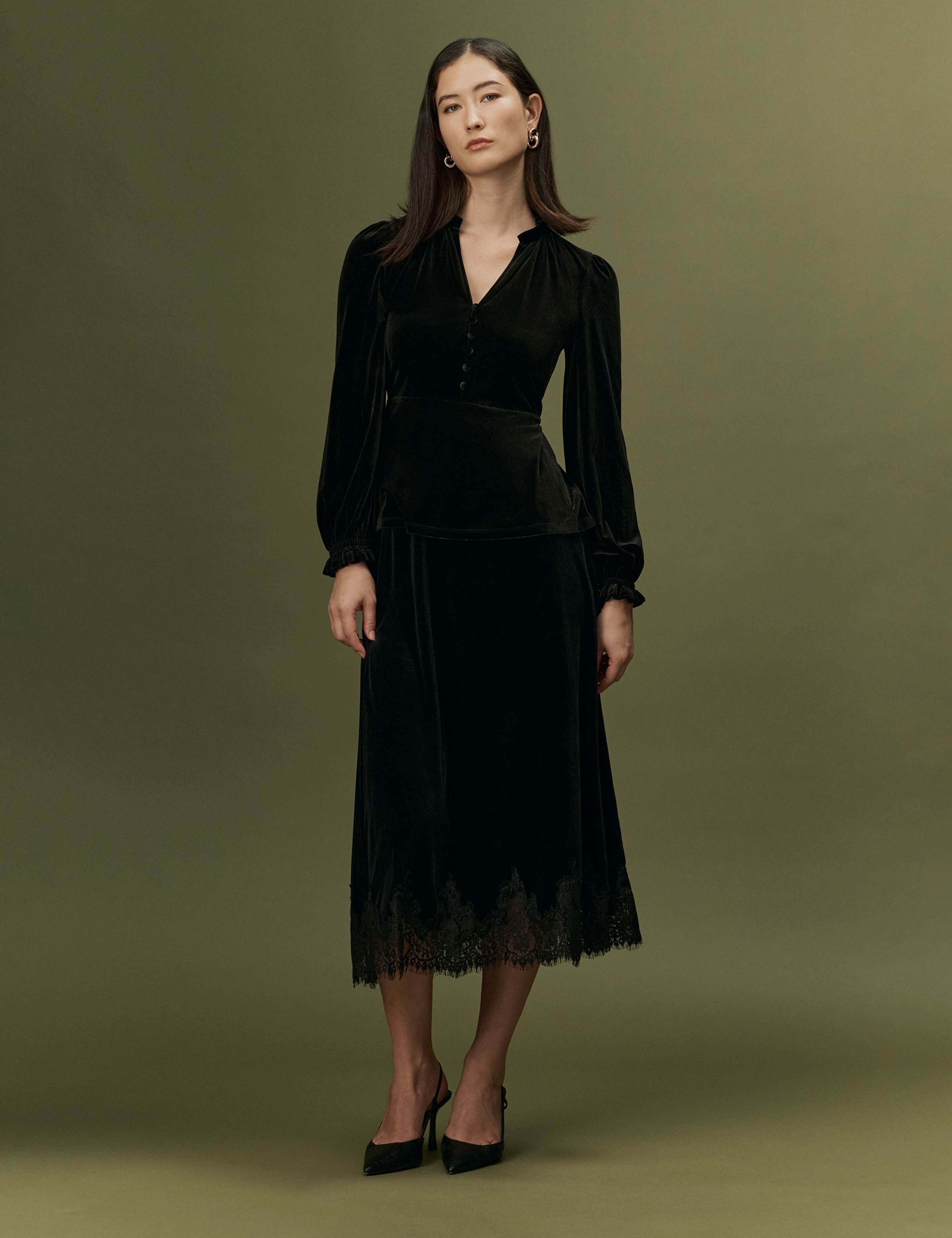 Velvet V Neck Frill Detail Top 9 of 10