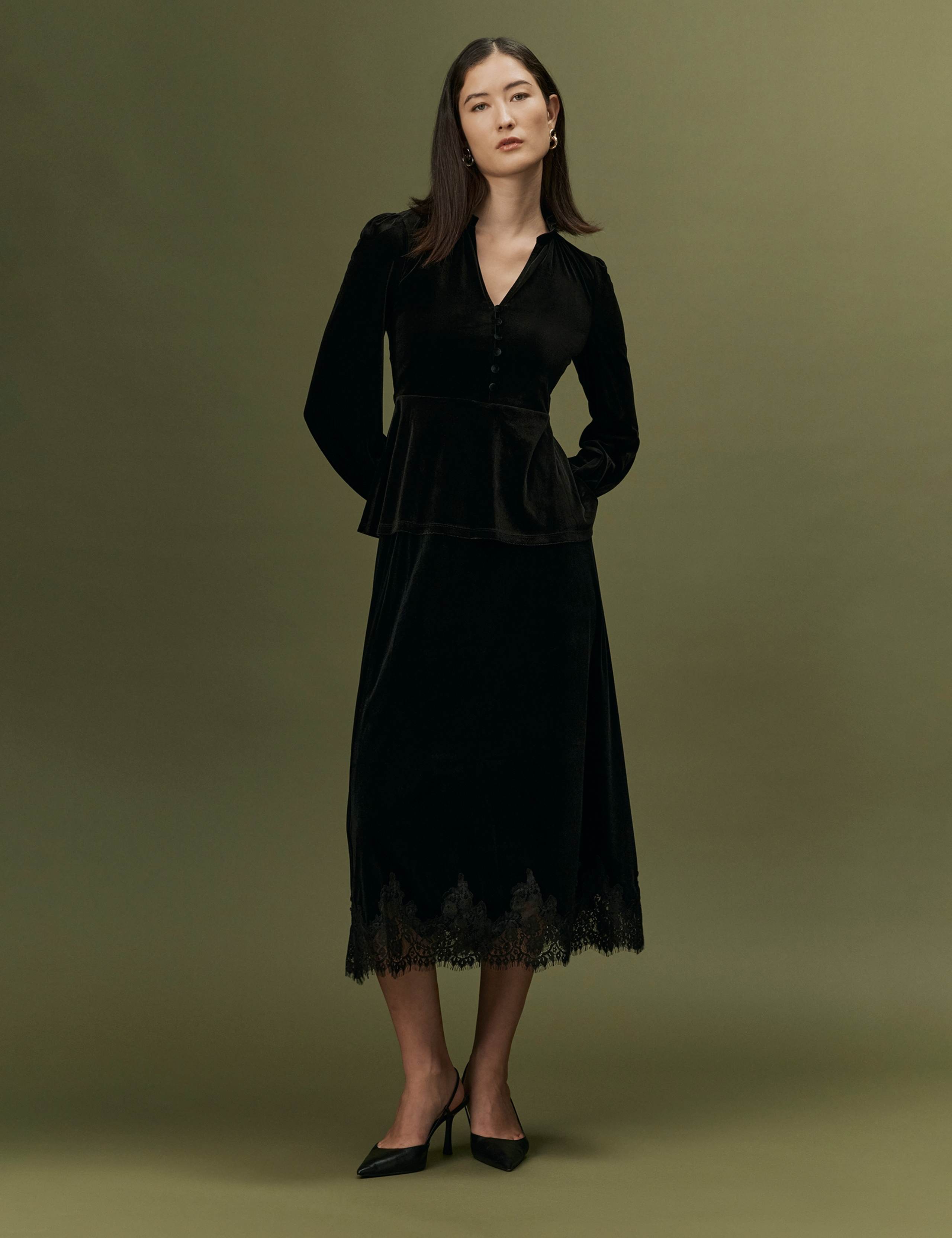 Velvet V Neck Frill Detail Top 10 of 10