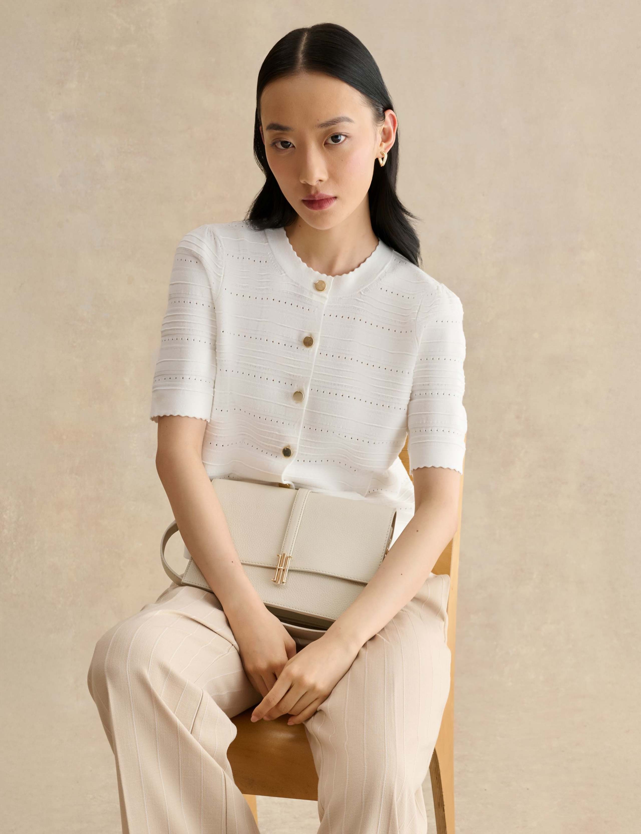 Patterned Pointelle Short Sleeve Cardigan 3 of 5