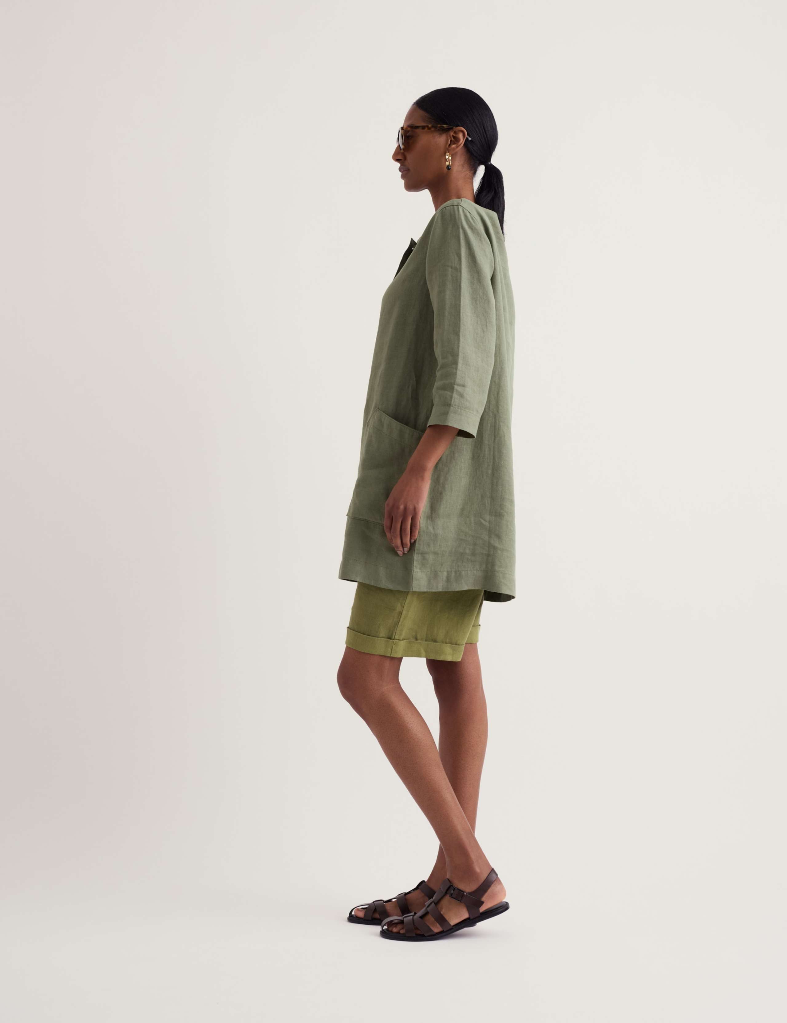 Pure Linen Scoop Neck Pocket Half Placket Tunic 3 of 5
