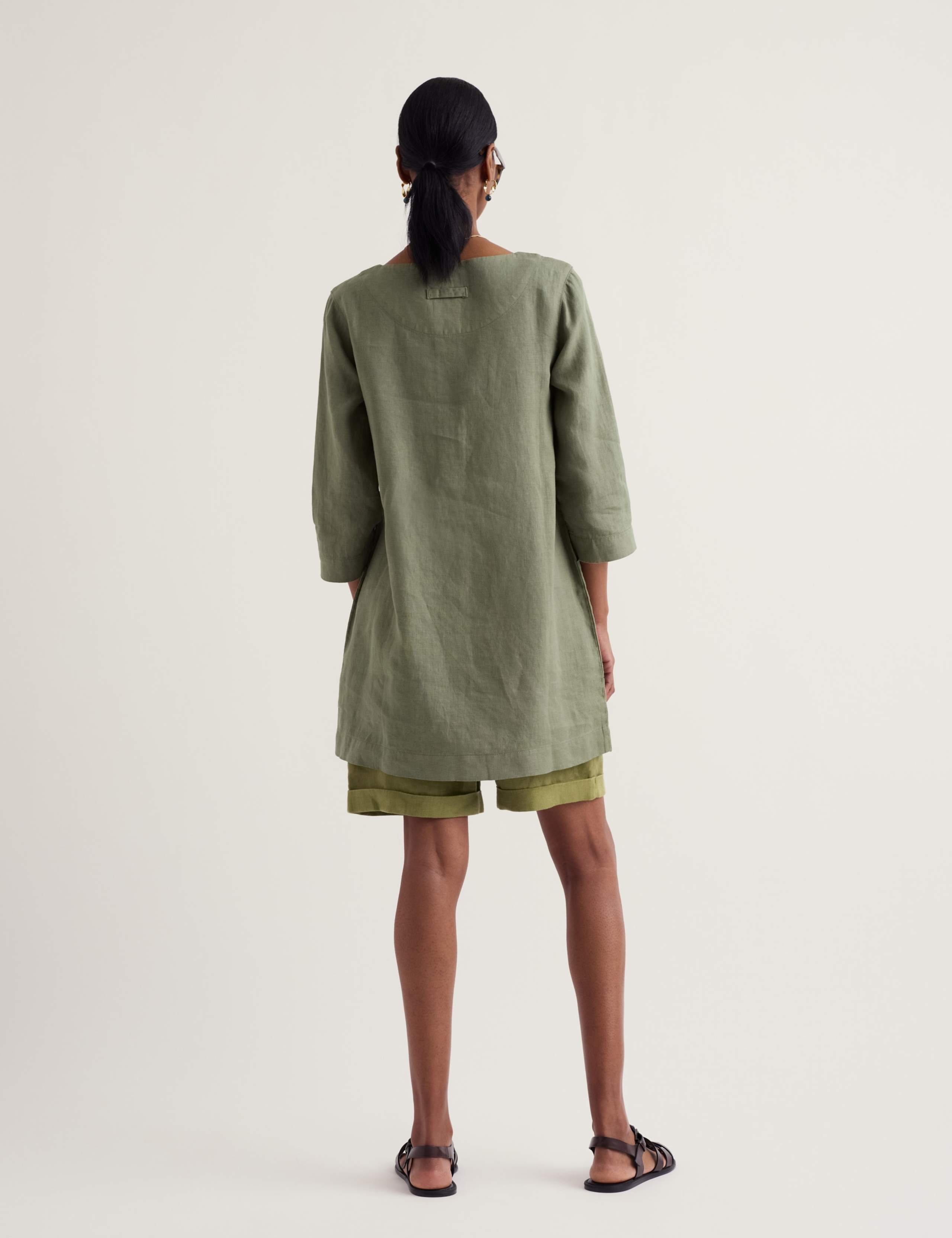 Pure Linen Scoop Neck Pocket Half Placket Tunic 4 of 5