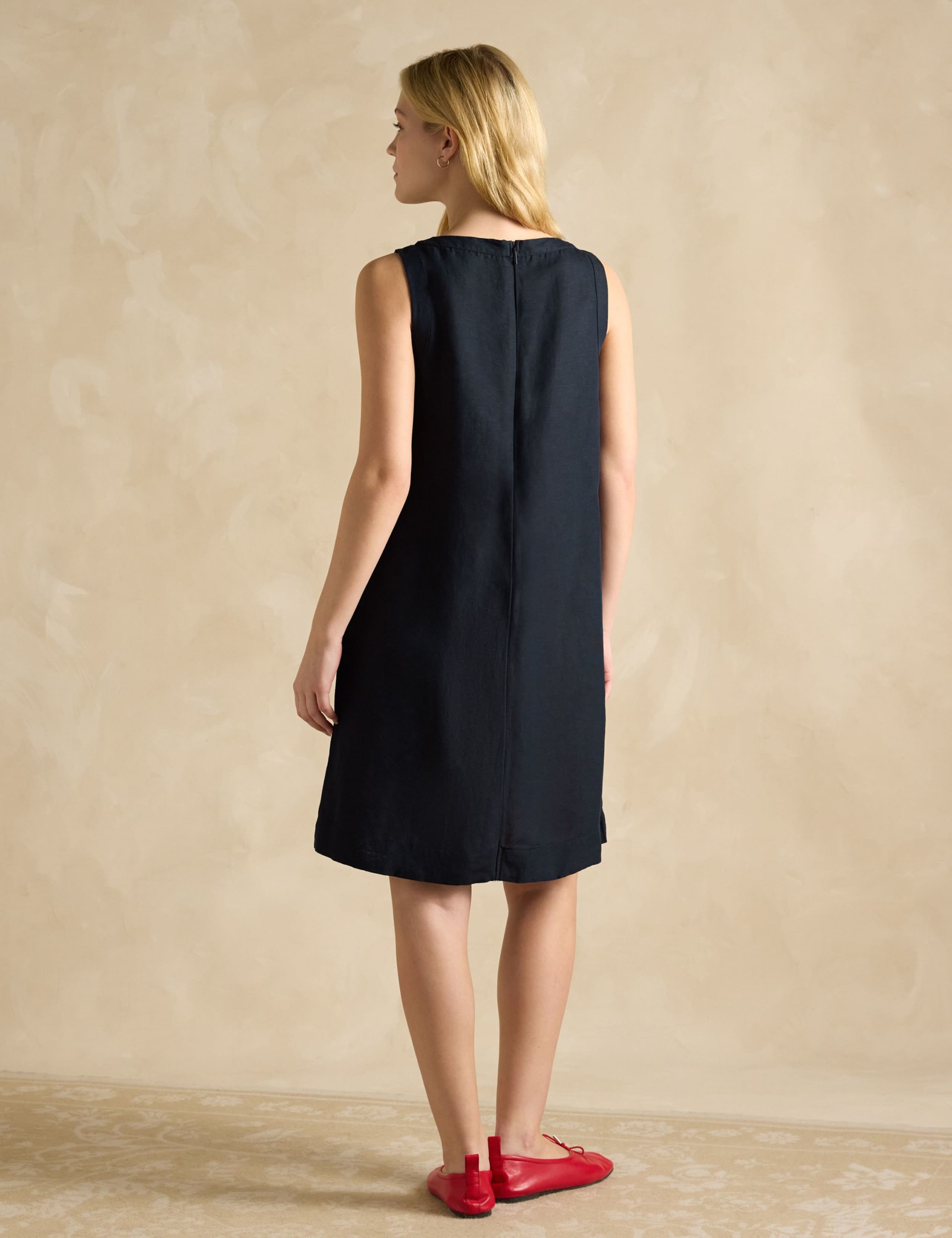Linen Blend Round Neck Shift Dress 3 of 6