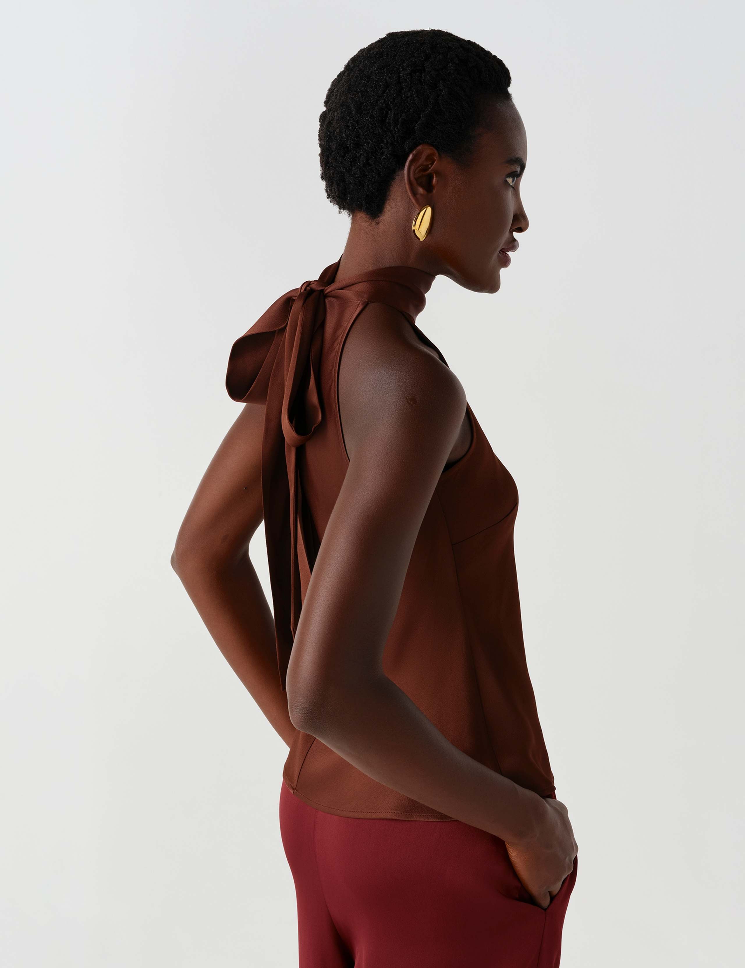 Satin Crepe High Neck Keyhole Top 2 of 5