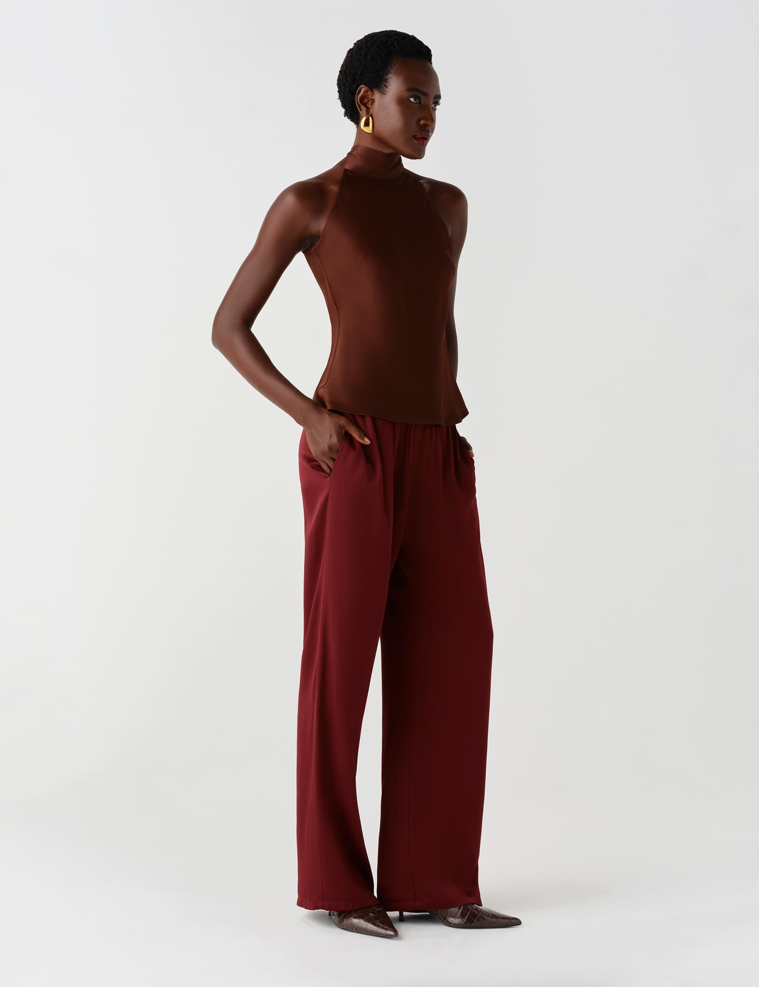 Satin Crepe High Neck Keyhole Top 3 of 5