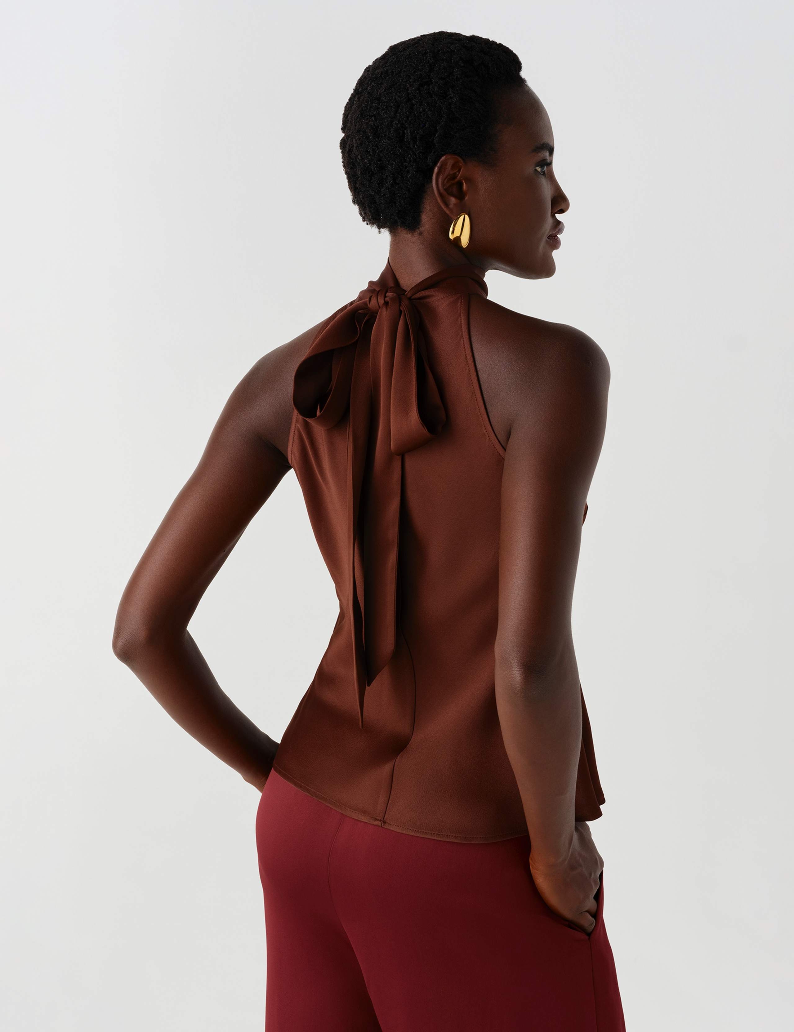 Satin Crepe High Neck Keyhole Top 5 of 5