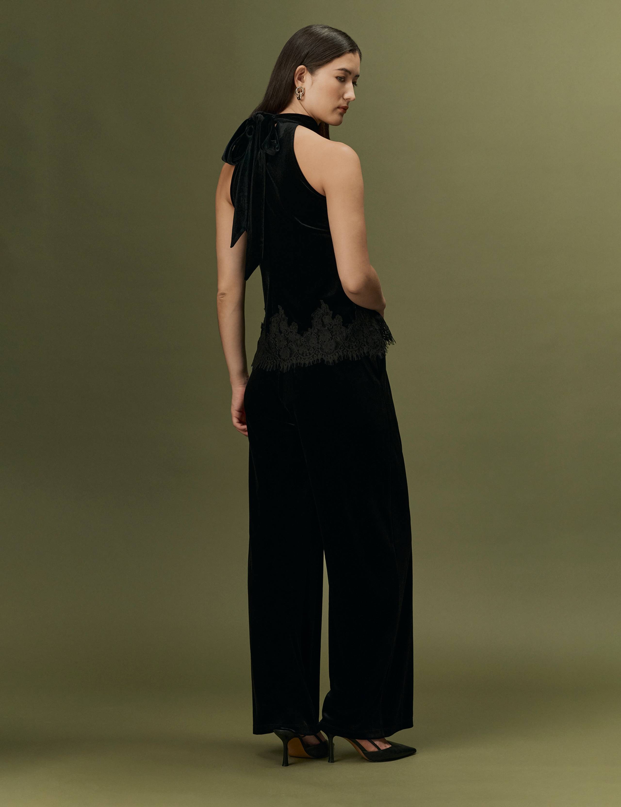 Velvet High Neck Tie Detail Top 2 of 12