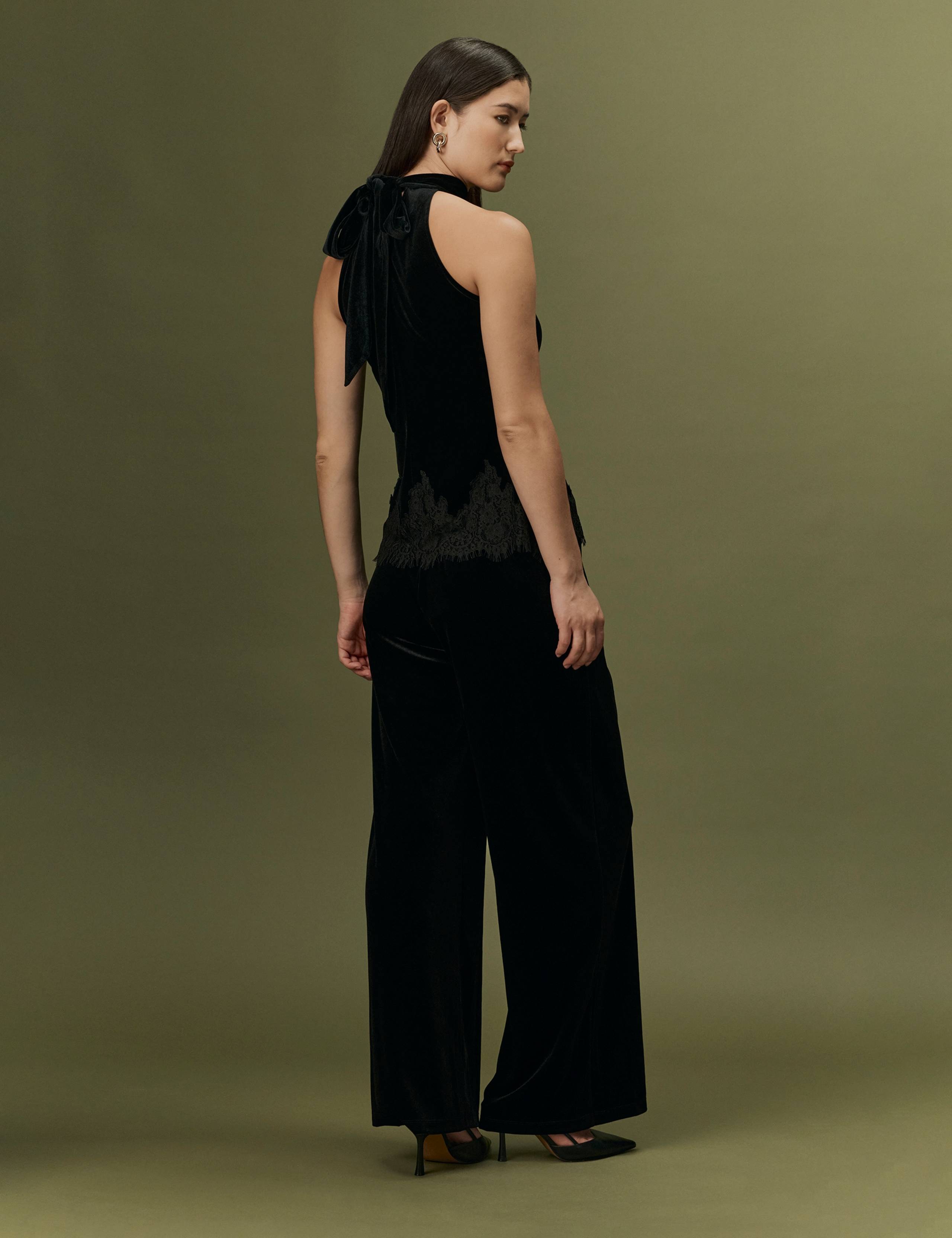 Velvet High Neck Tie Detail Top 7 of 12