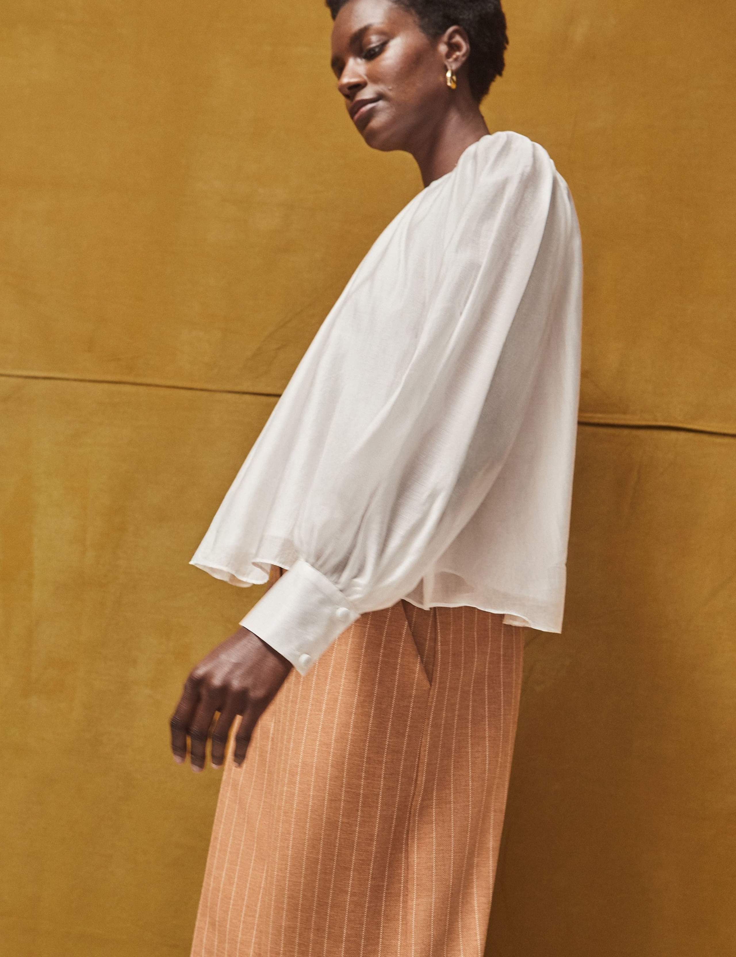 Sheer Button Cuff Blouson Sleeve Blouse 3 of 4