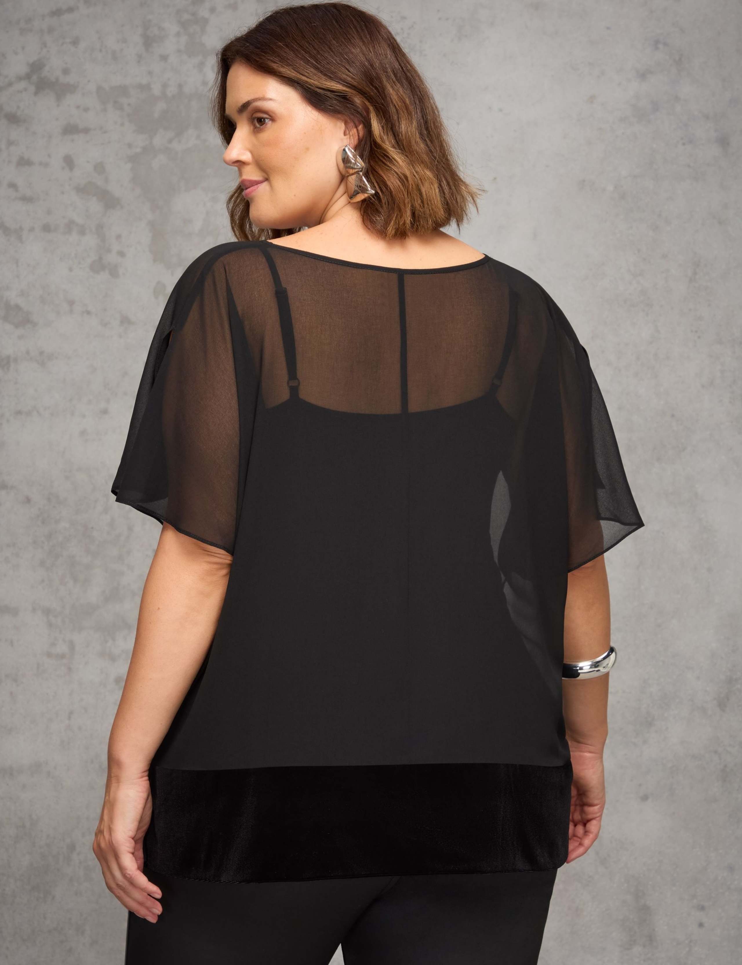 V-Neck Velvet Trim Angel Sleeve Top 2 of 3