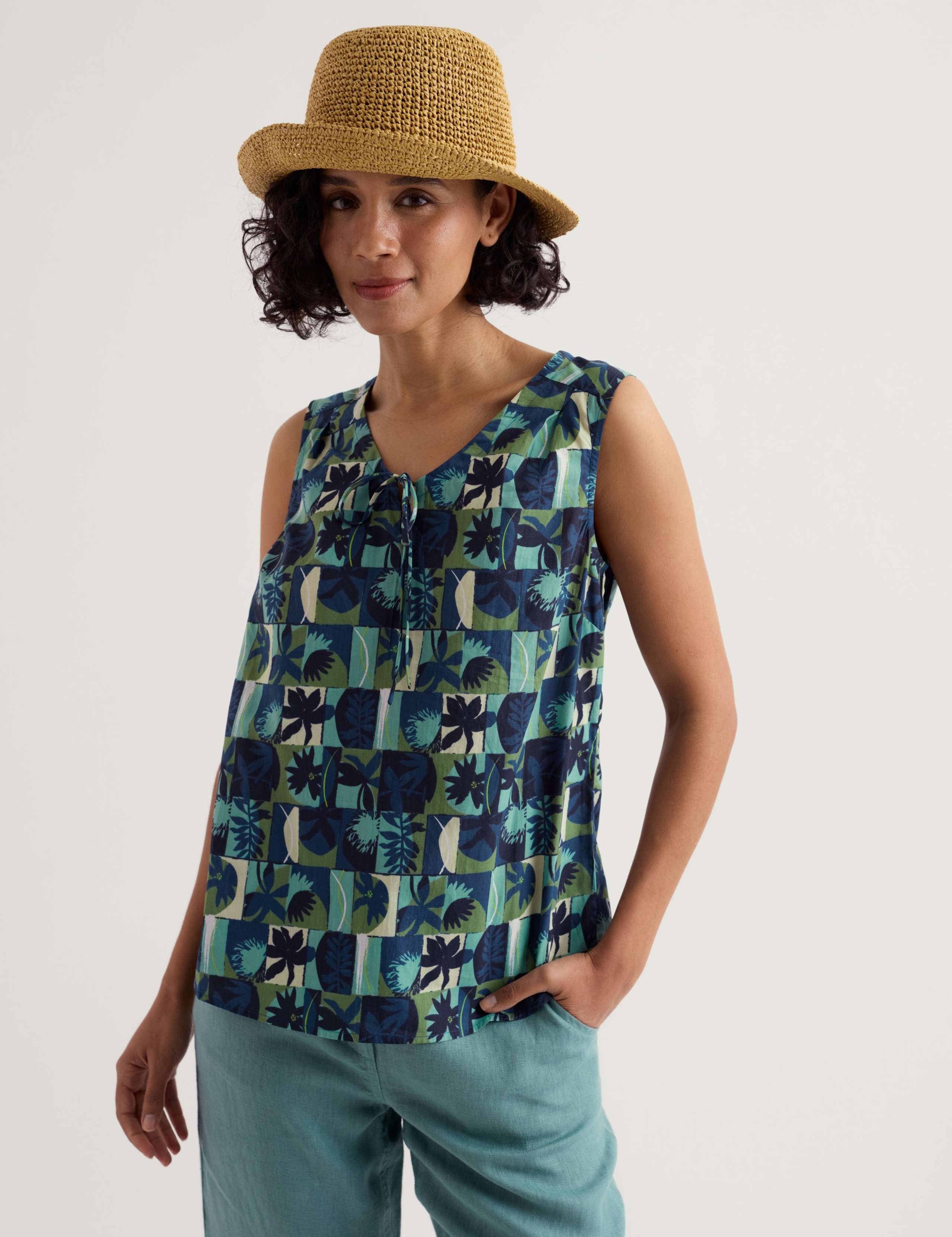 Pure Cotton Floral V-Neck Keyhole Vest 1 of 5