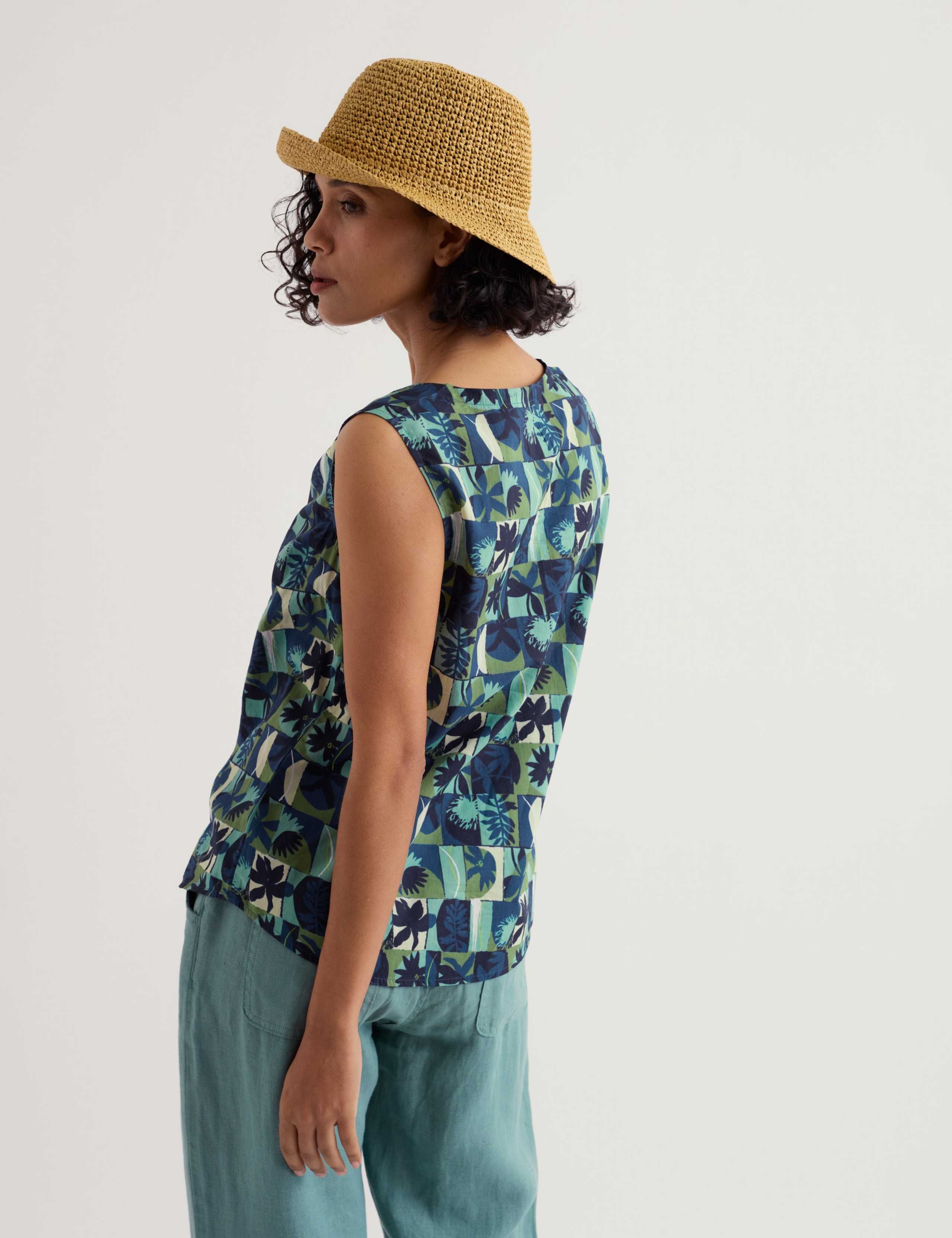 Pure Cotton Floral V-Neck Keyhole Vest 4 of 5