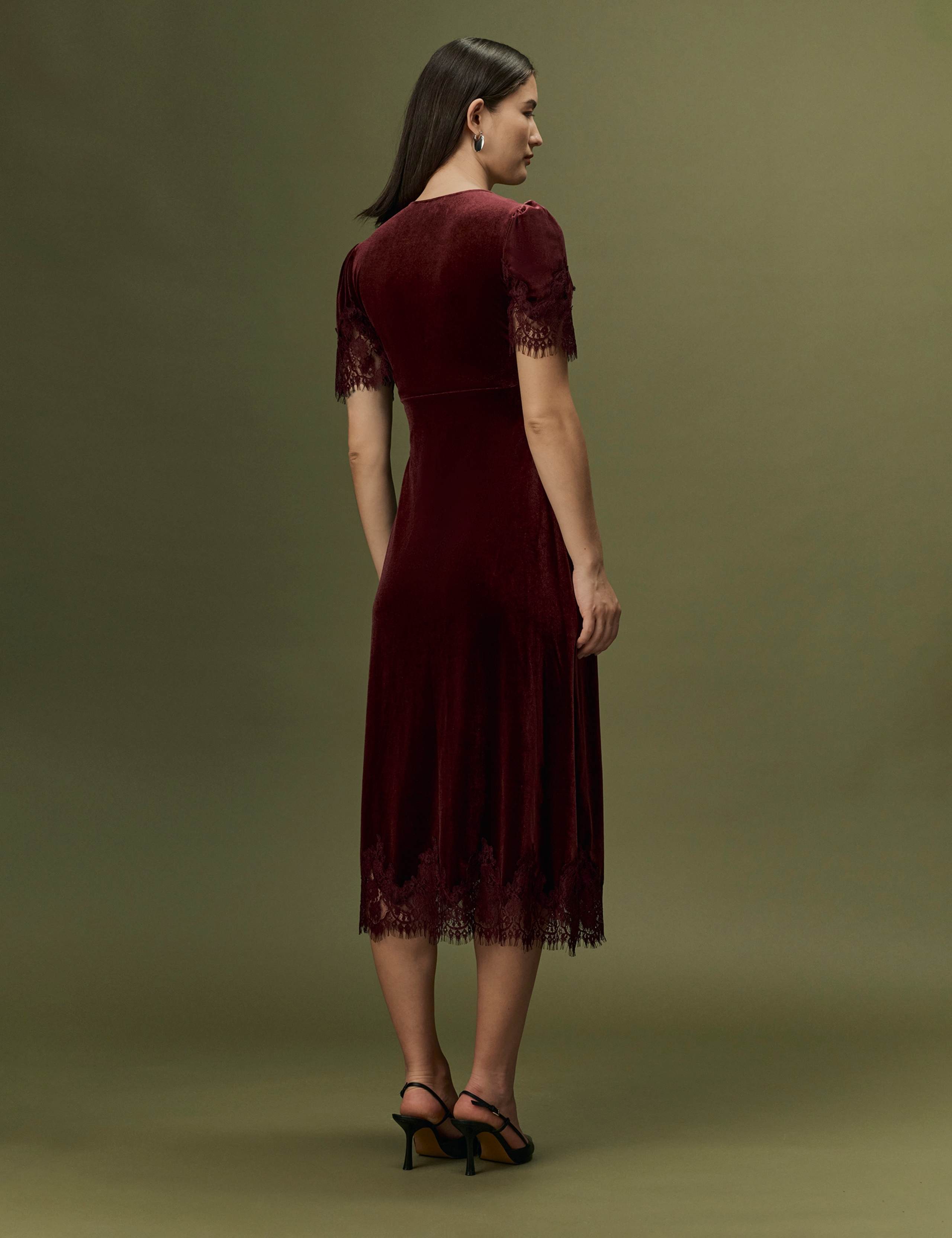 Velvet V-Neck Empire Line Midi Dress 9 of 9