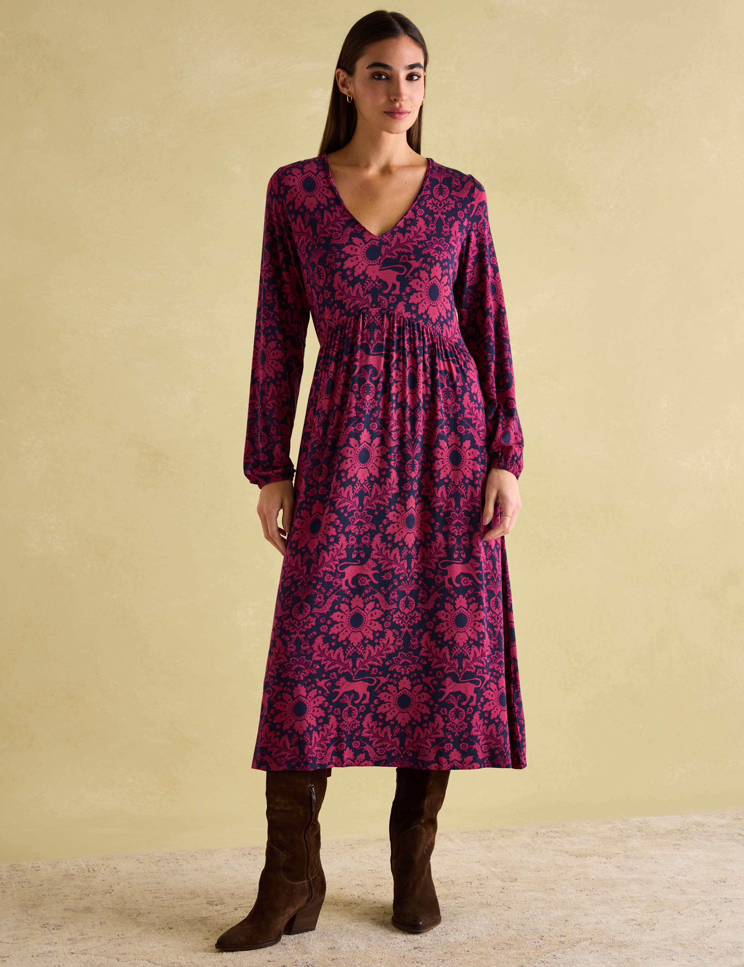 Geometric V-Neck Midi Waisted Dress 1 of 5