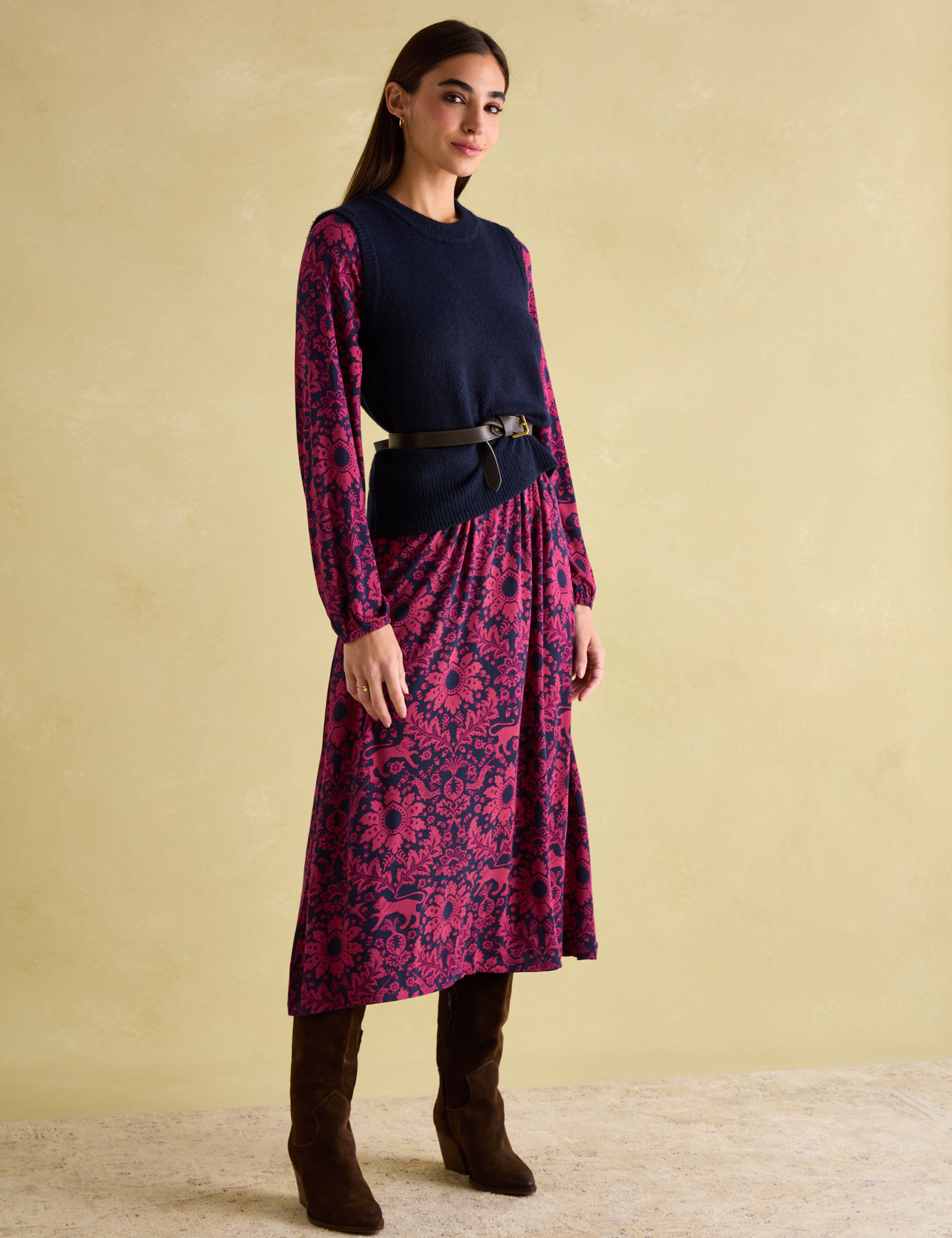 Geometric V-Neck Midi Waisted Dress 2 of 5