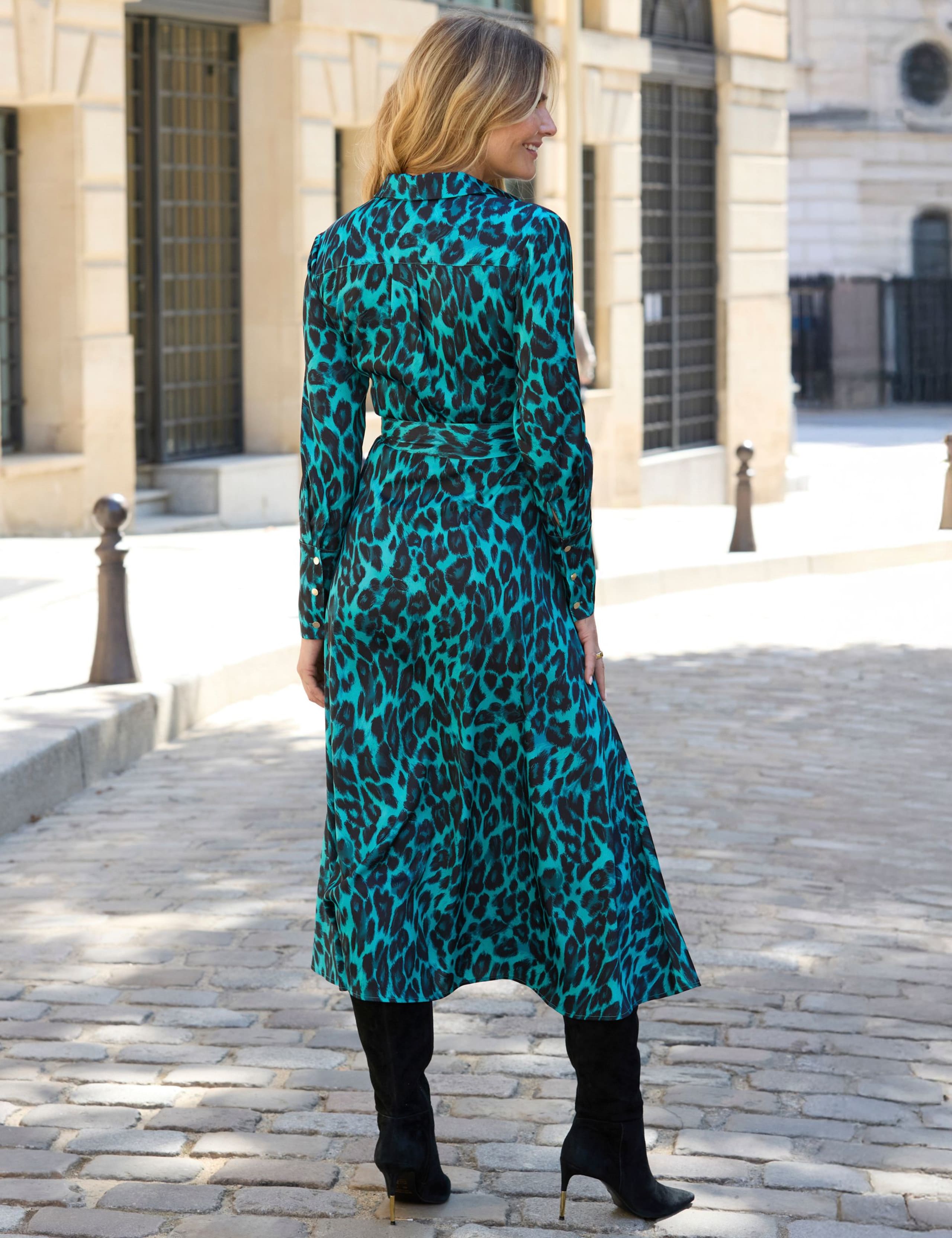 Animal Print Belted Midi Shirt Dress 4 of 5