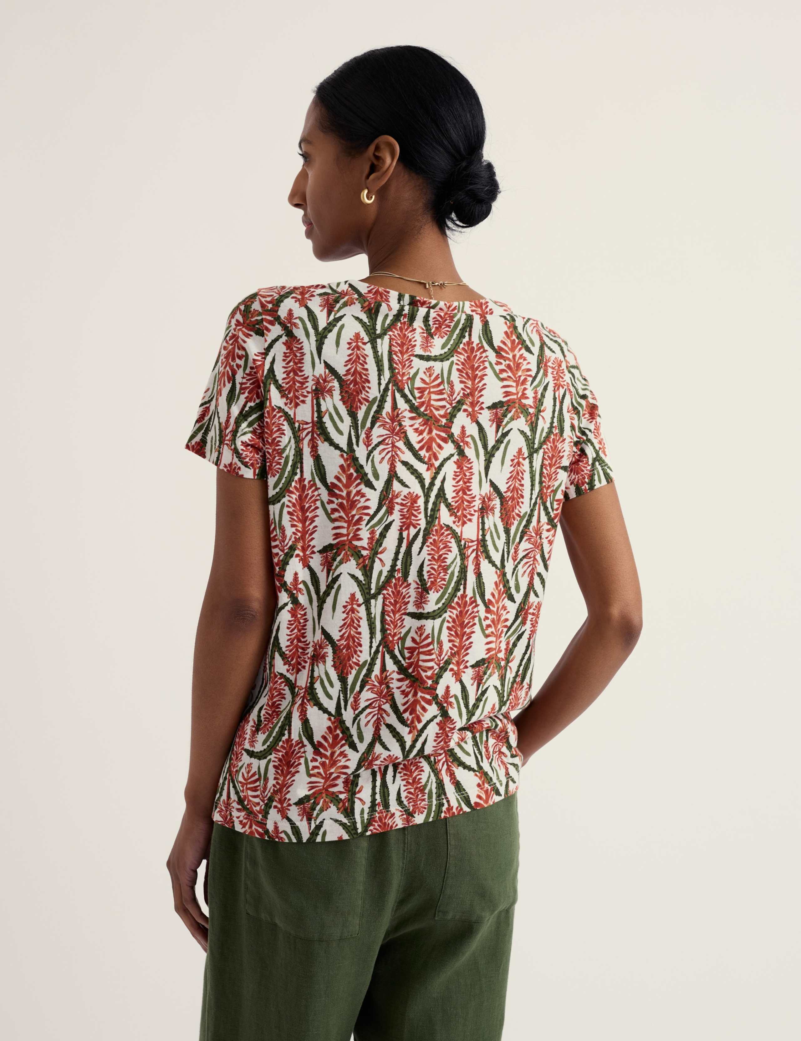 Cotton Rich Floral V-Neck Pleat Detail Top 4 of 5