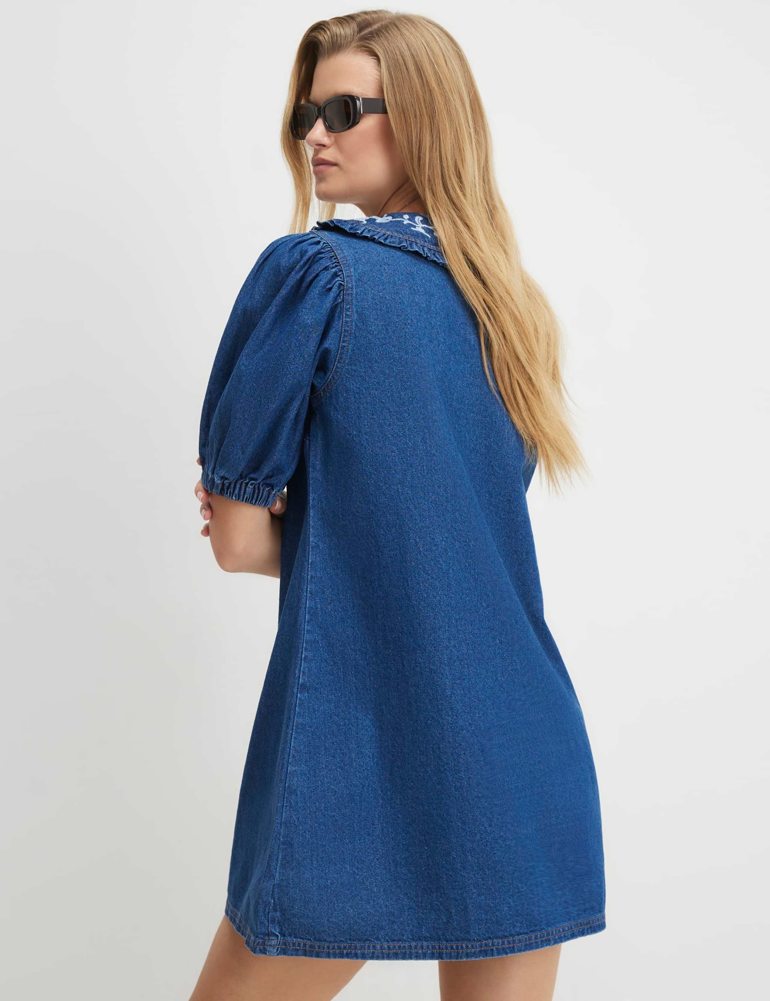 Pure Cotton Embroidered Mini Shirt Dress 4 of 4