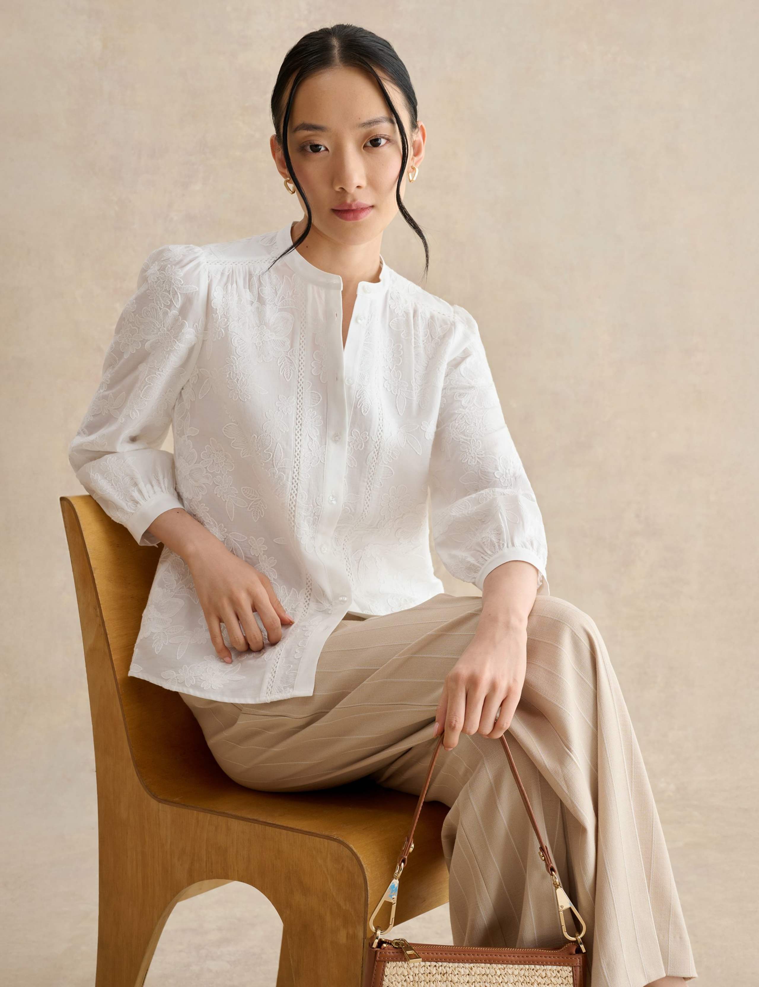 Pure Cotton Embroidered Crew Neck Blouse 3 of 5