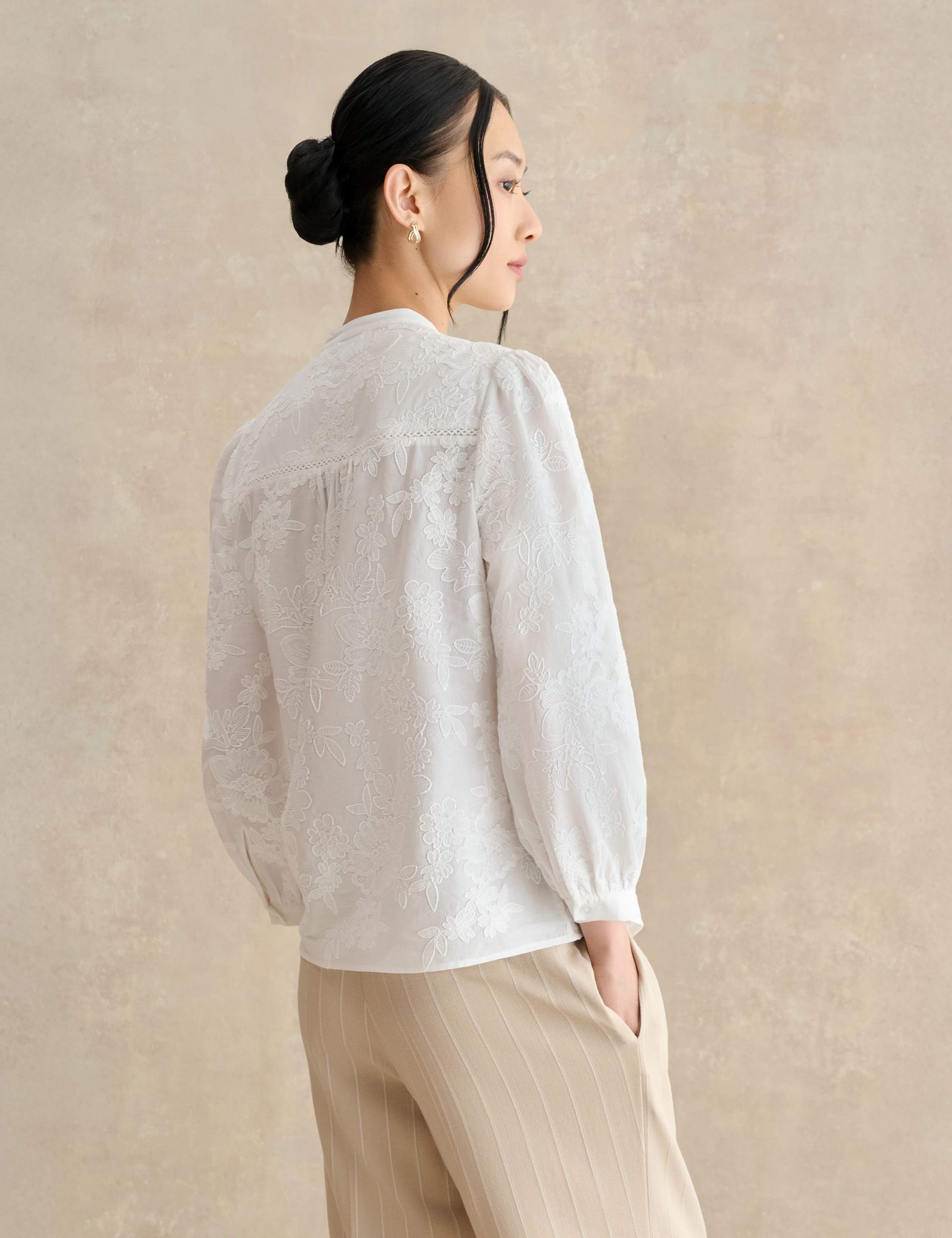 Pure Cotton Embroidered Crew Neck Blouse 4 of 5