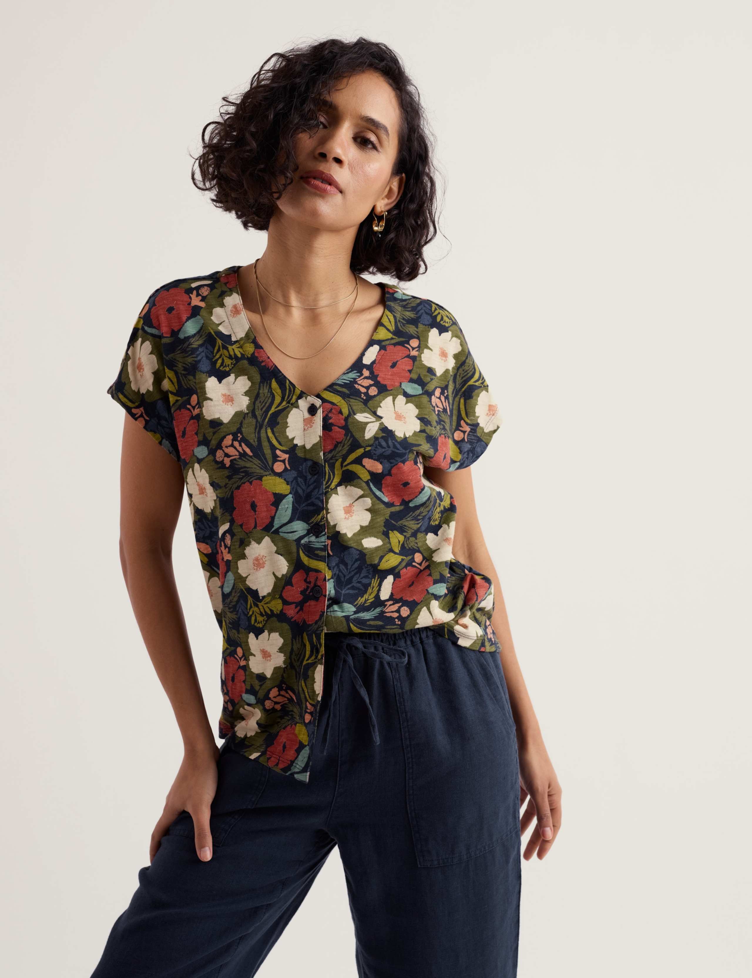 Pure Cotton Floral Button Through Top 1 of 5