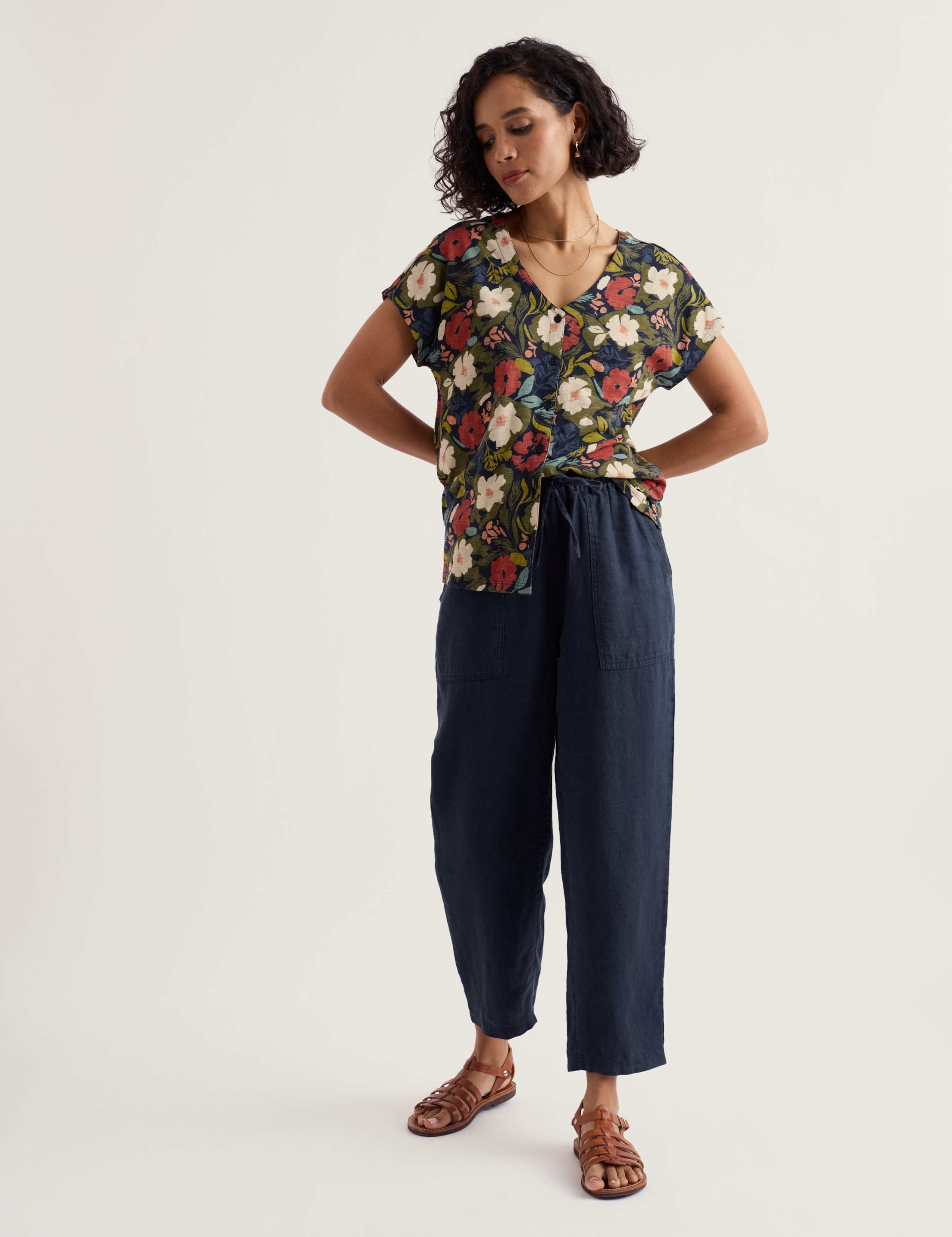Pure Cotton Floral Button Through Top 3 of 5