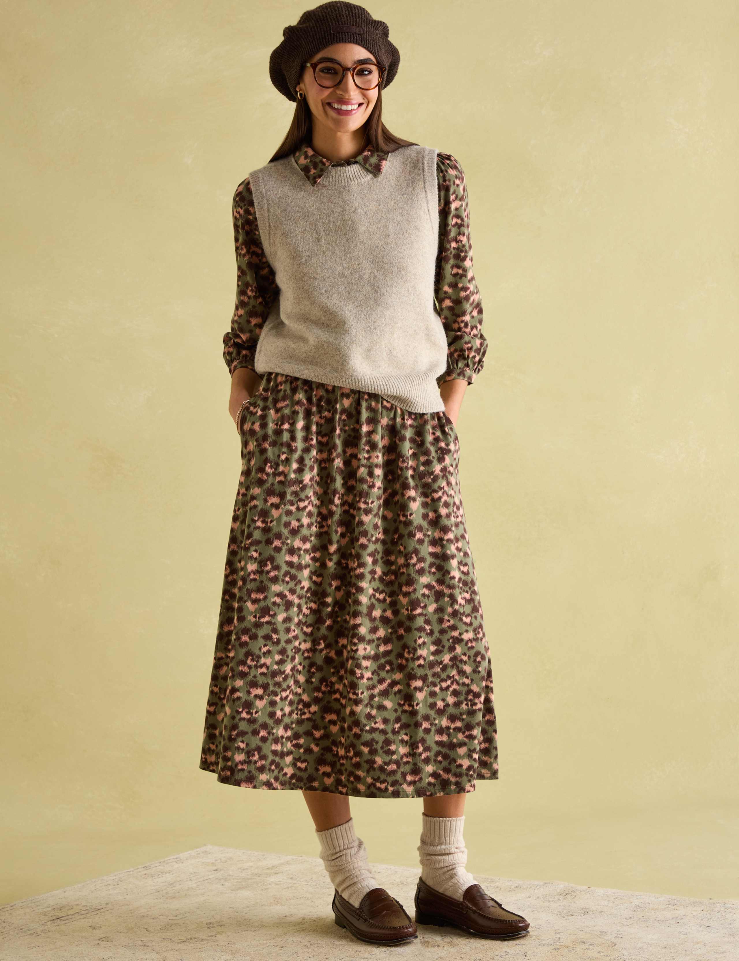 Cotton Rich Printed Midi Waisted Dress 5 of 8
