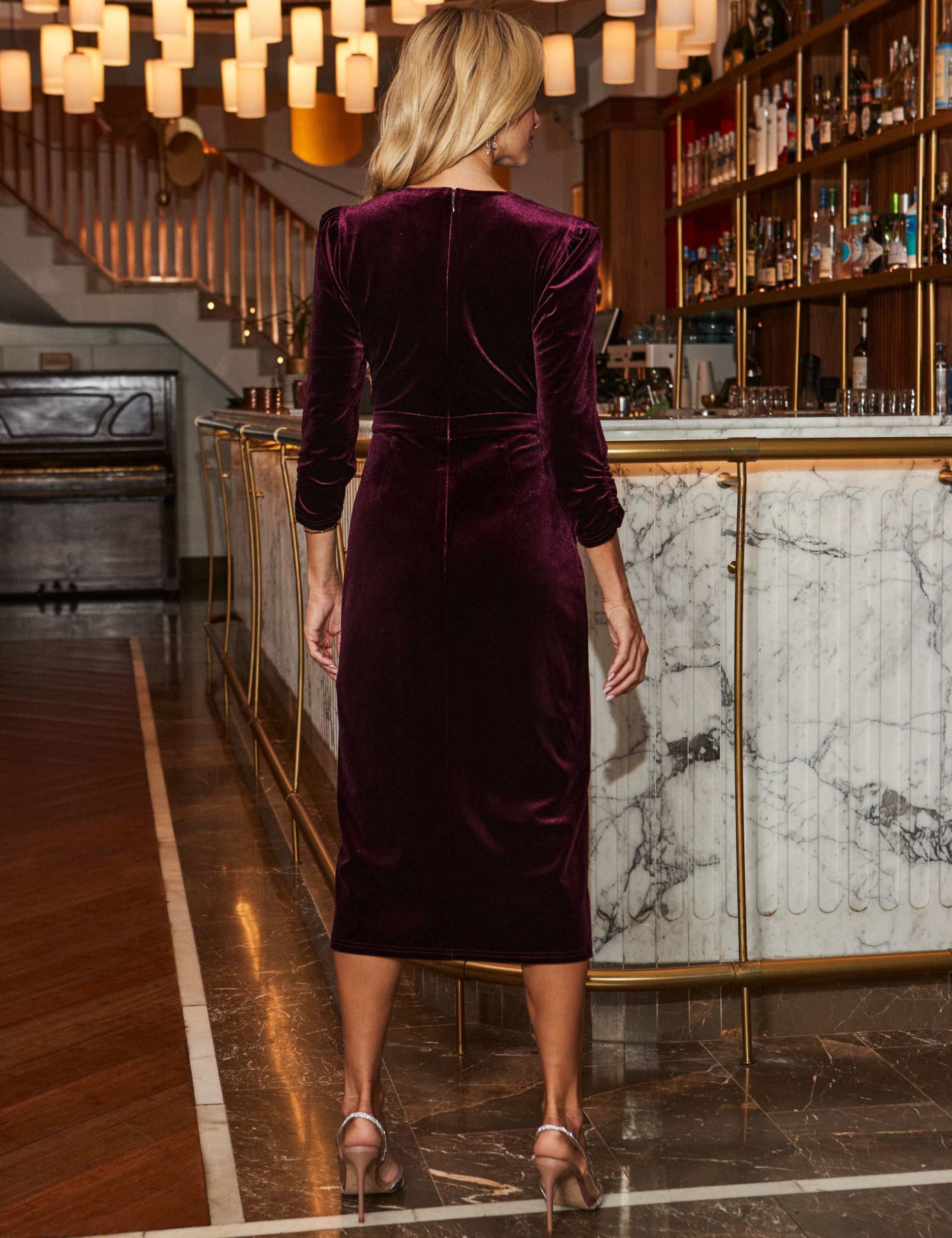 Velvet V-Neck Midi Wrap Dress 5 of 7
