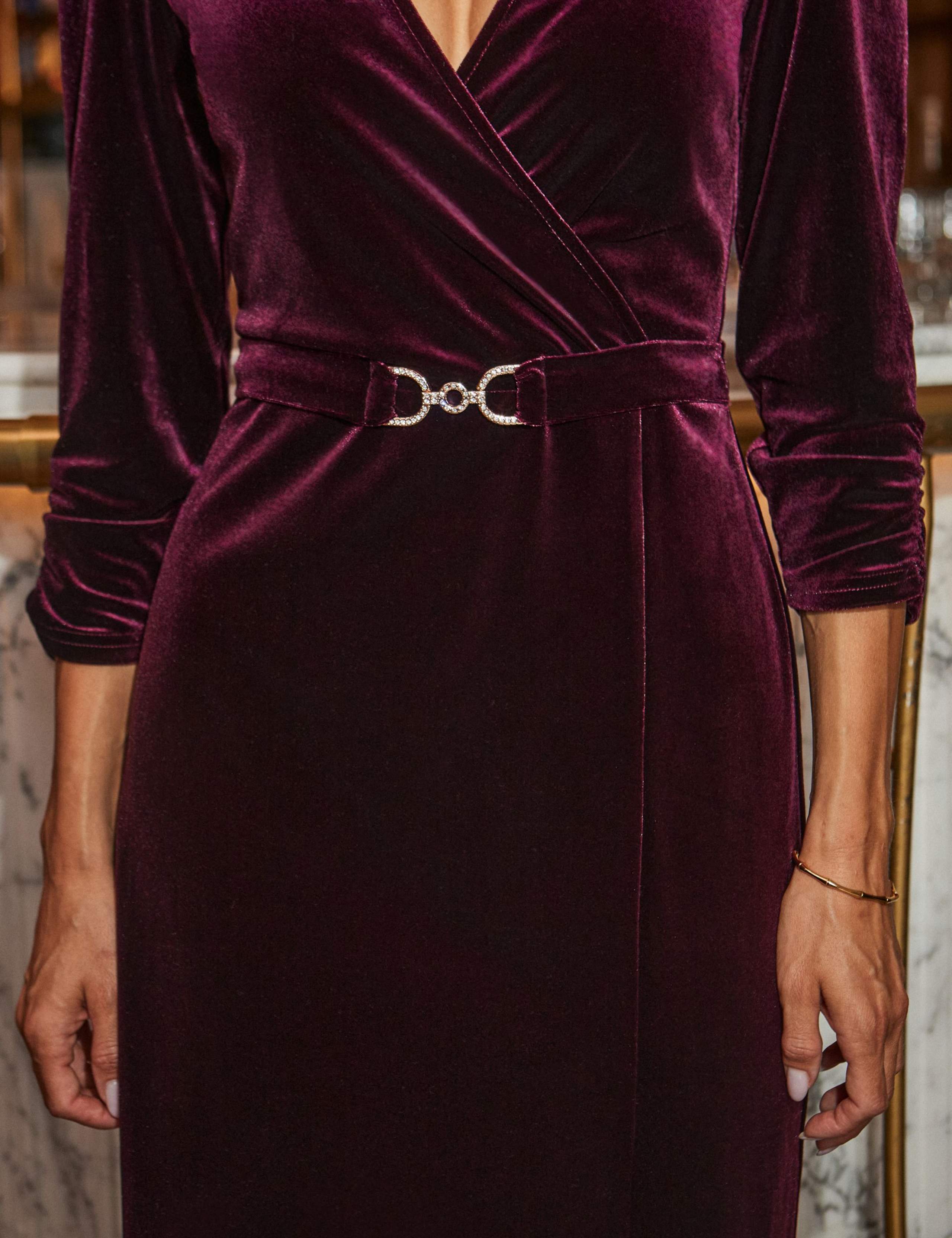 Velvet V-Neck Midi Wrap Dress 6 of 7