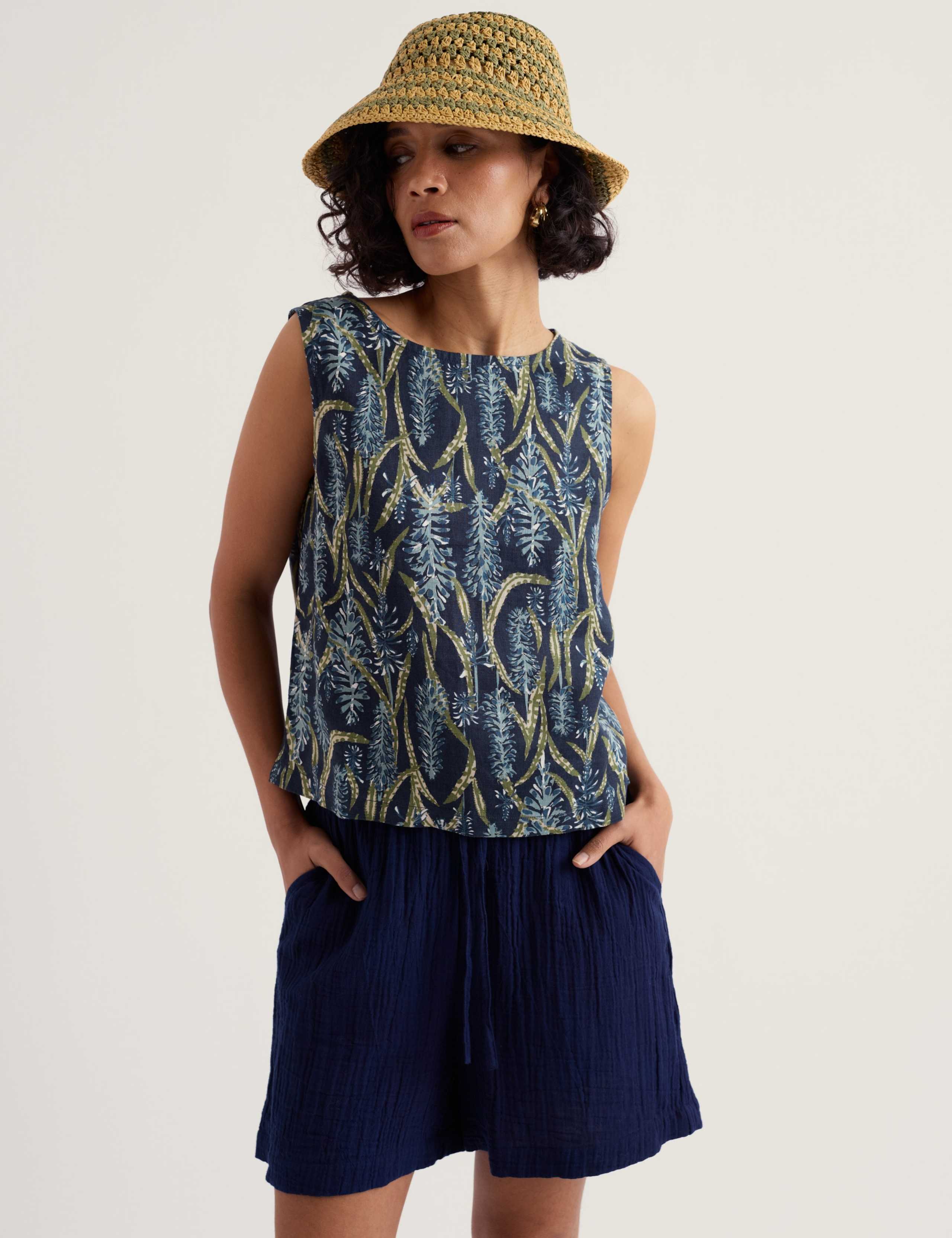 Pure Linen Floral Boat Neck Vest 1 of 5