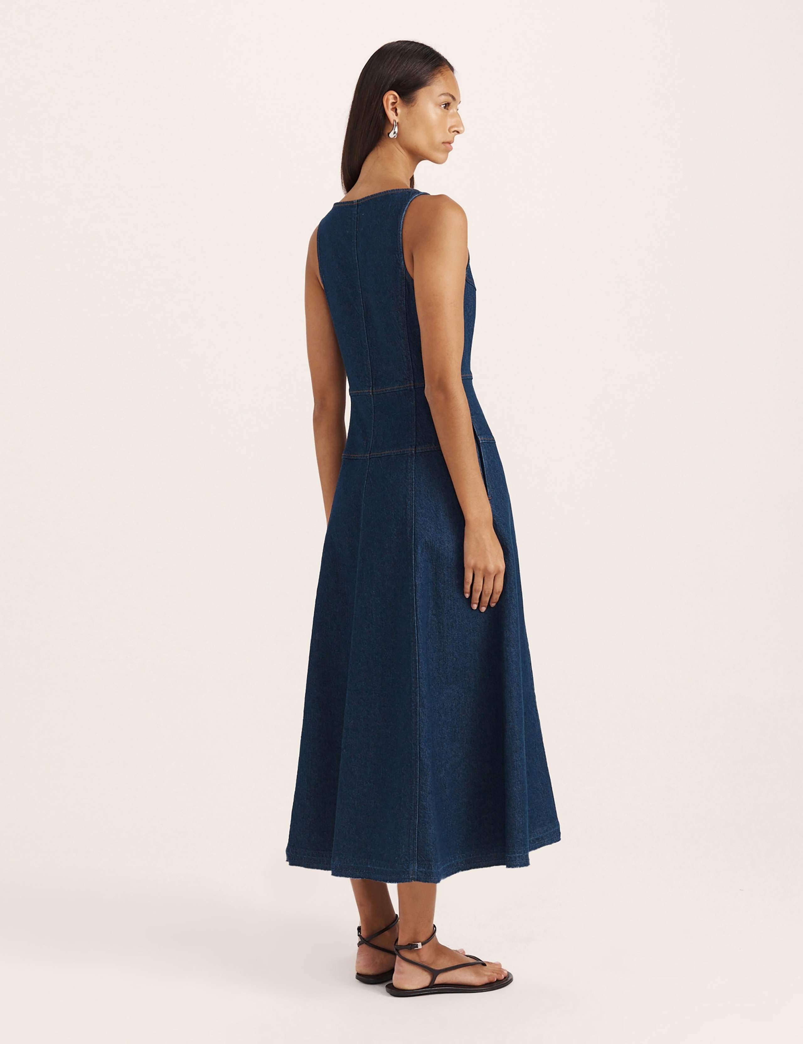Denim Scoop Neck Midi Skater Dress 5 of 8