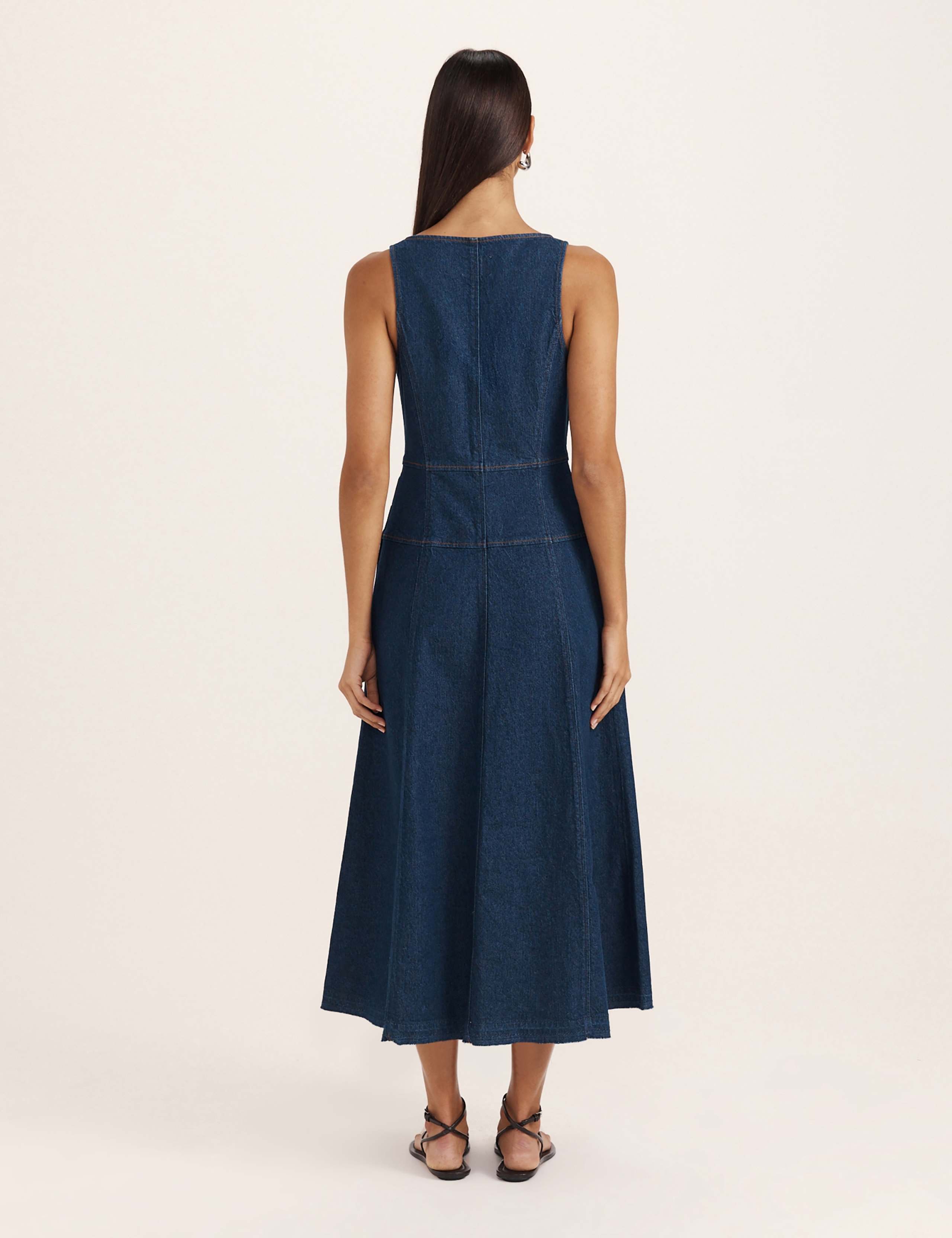 Denim Scoop Neck Midi Skater Dress 6 of 8