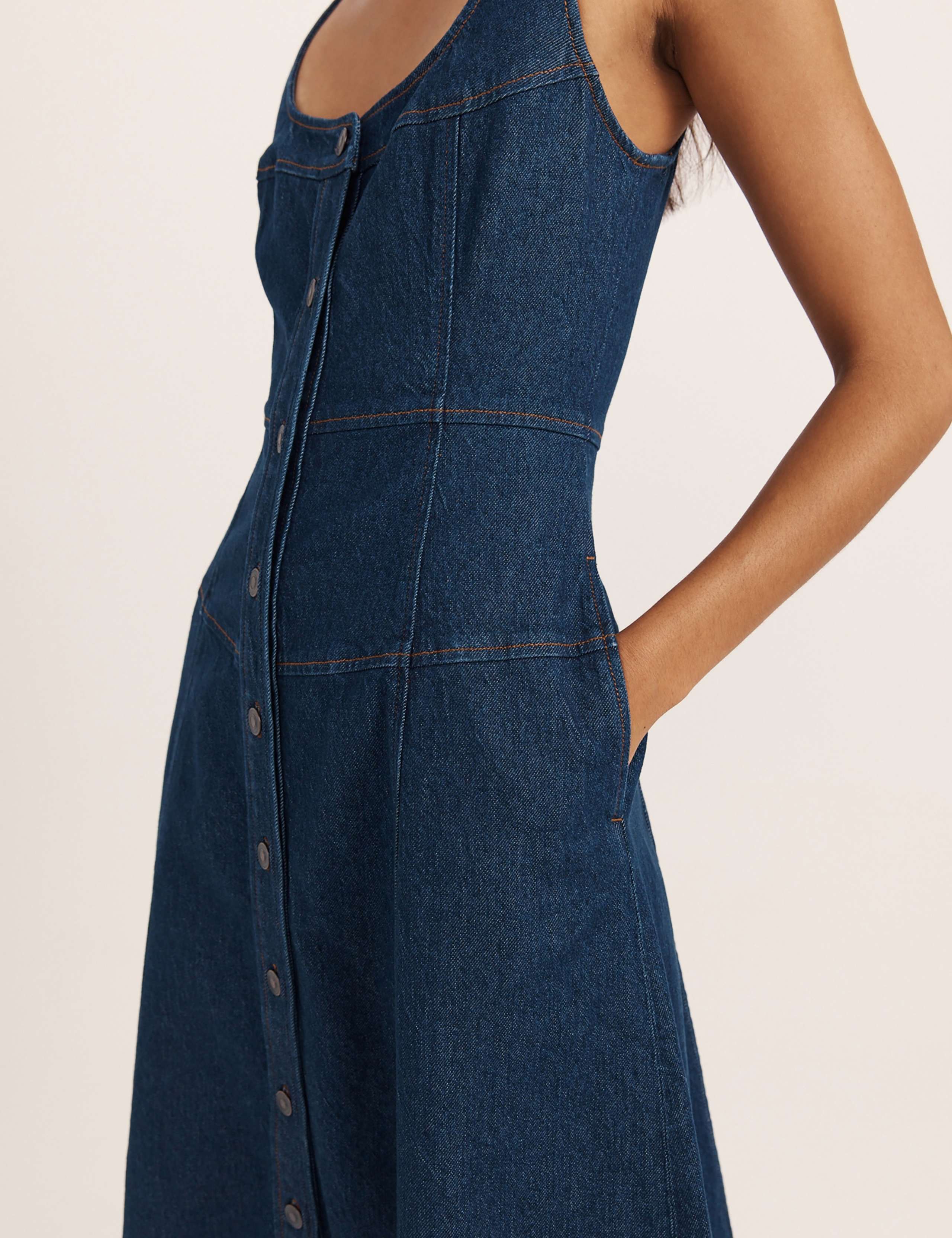 Denim Scoop Neck Midi Skater Dress 8 of 8