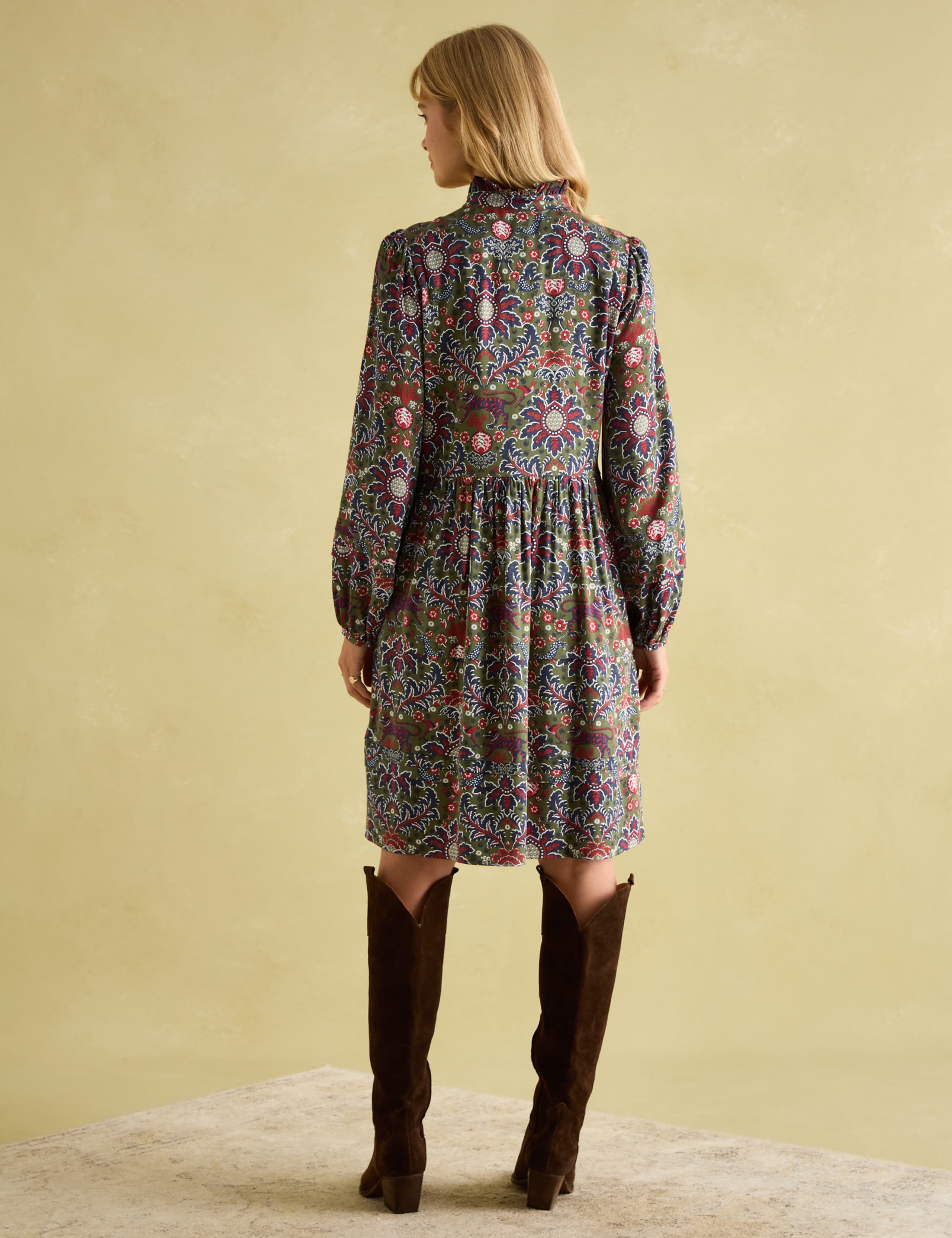 Floral High Neck Knee Length Waisted Dress 5 of 8