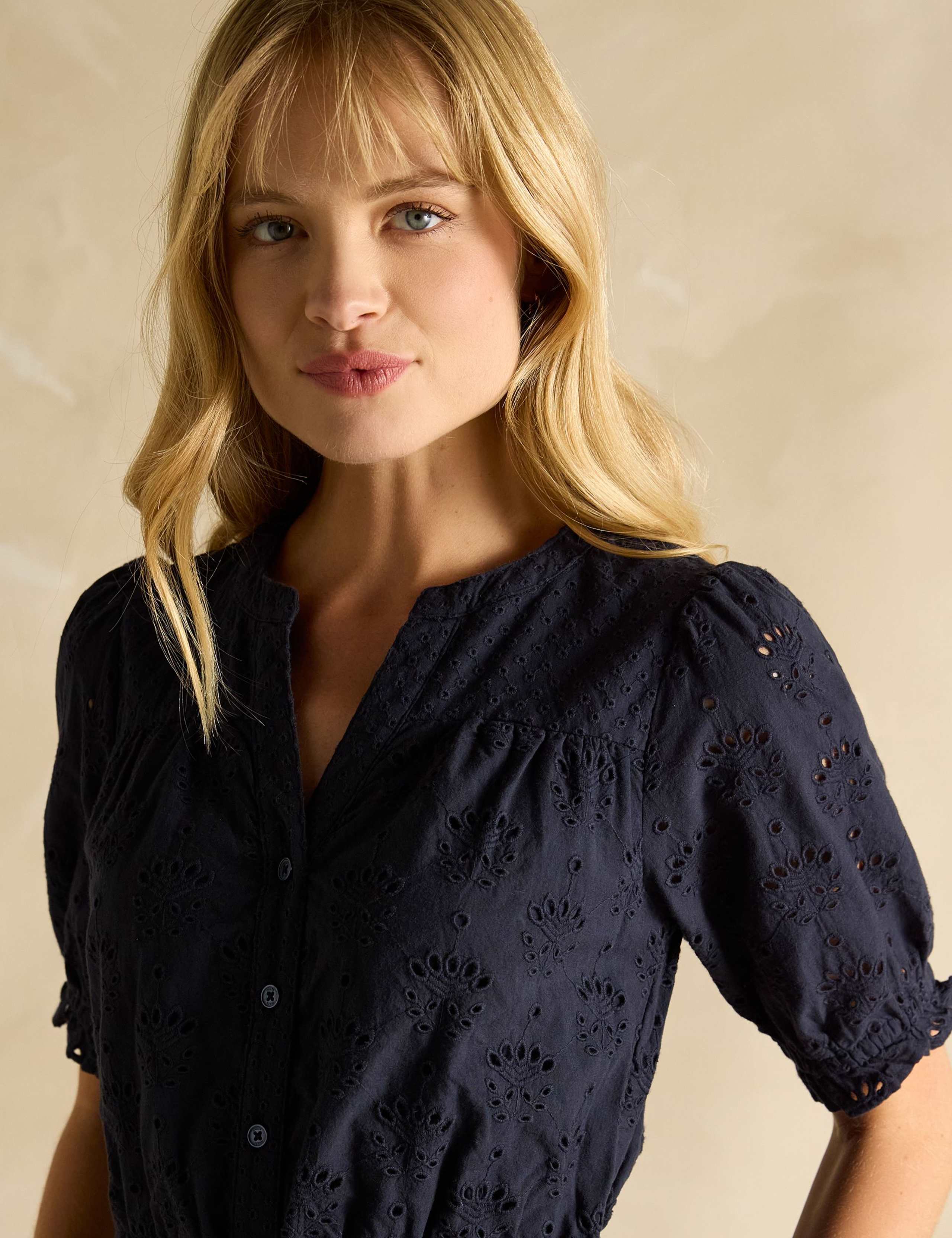 Pure Cotton Broderie V-Neck Midi Waisted Dress 5 of 5