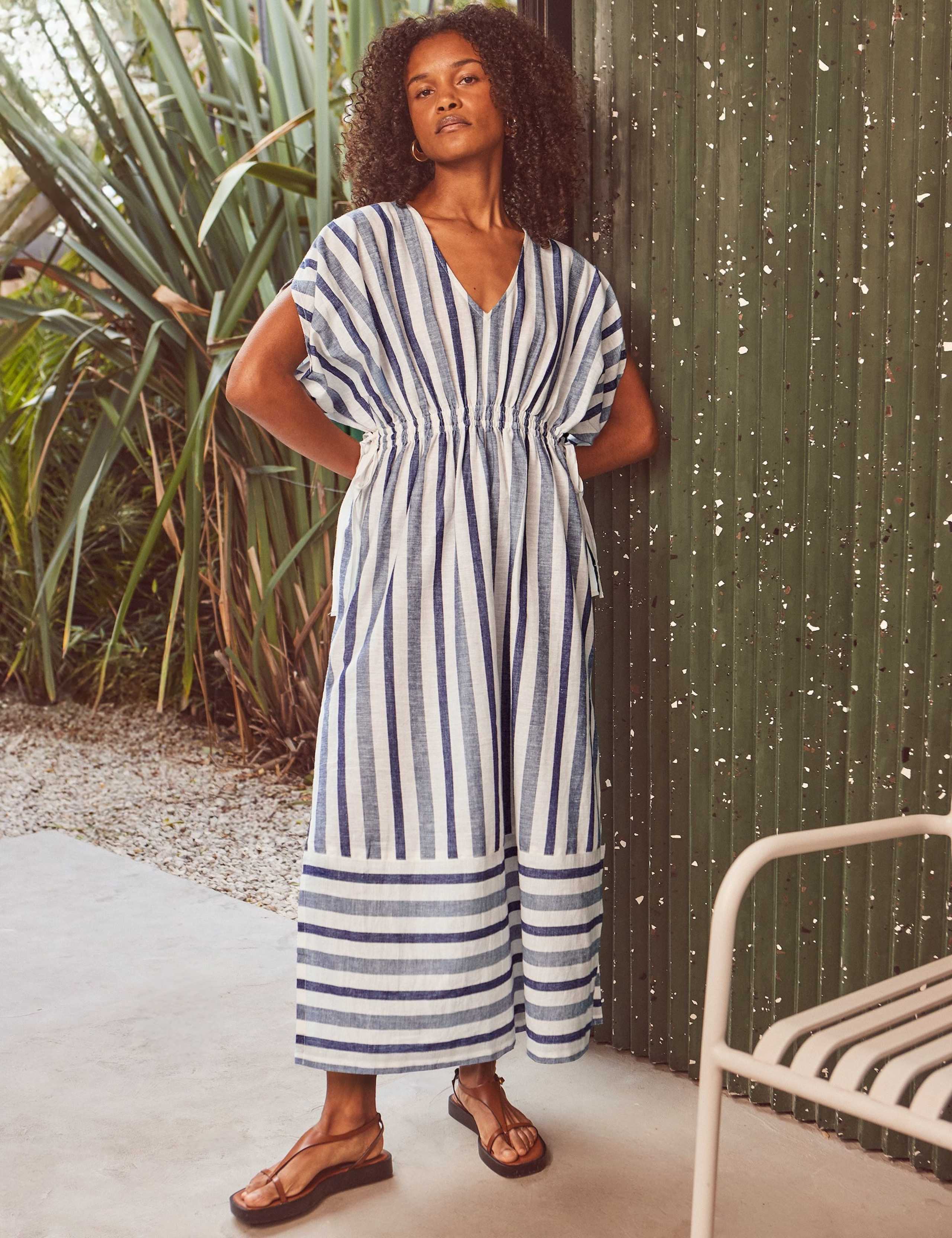 Cotton Blend Striped Kaftan with Linen 1 of 6
