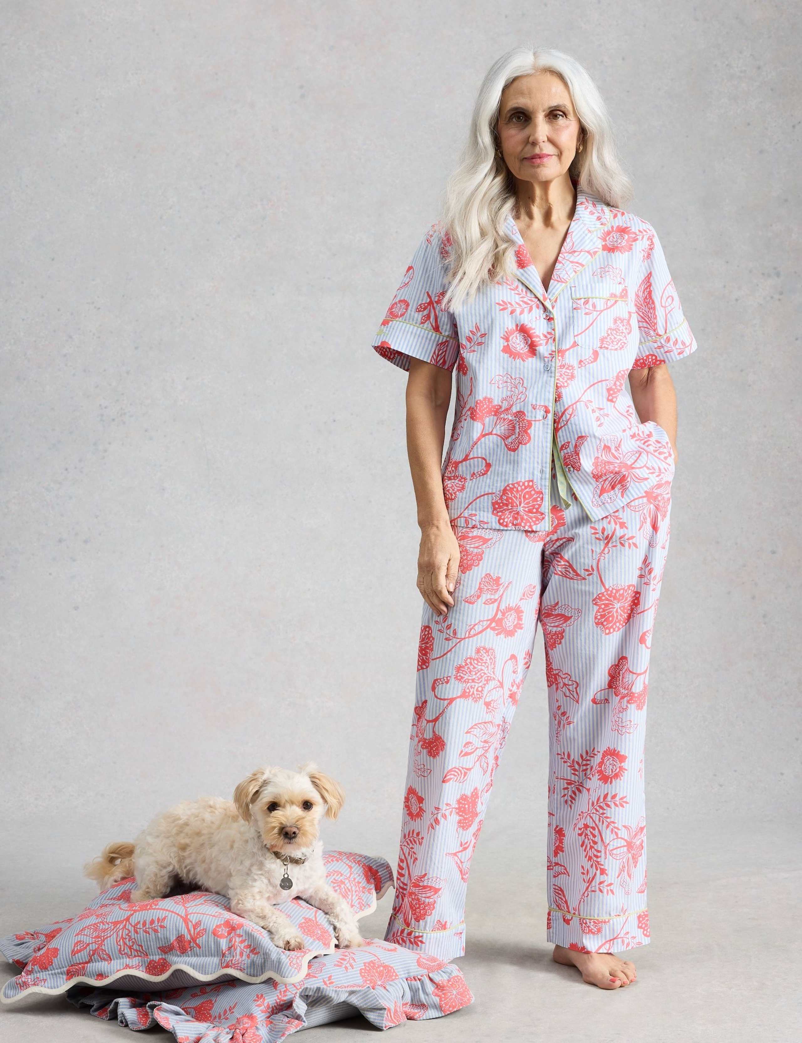 Pure Cotton Floral Striped Revere Pyjama Top 1 of 6