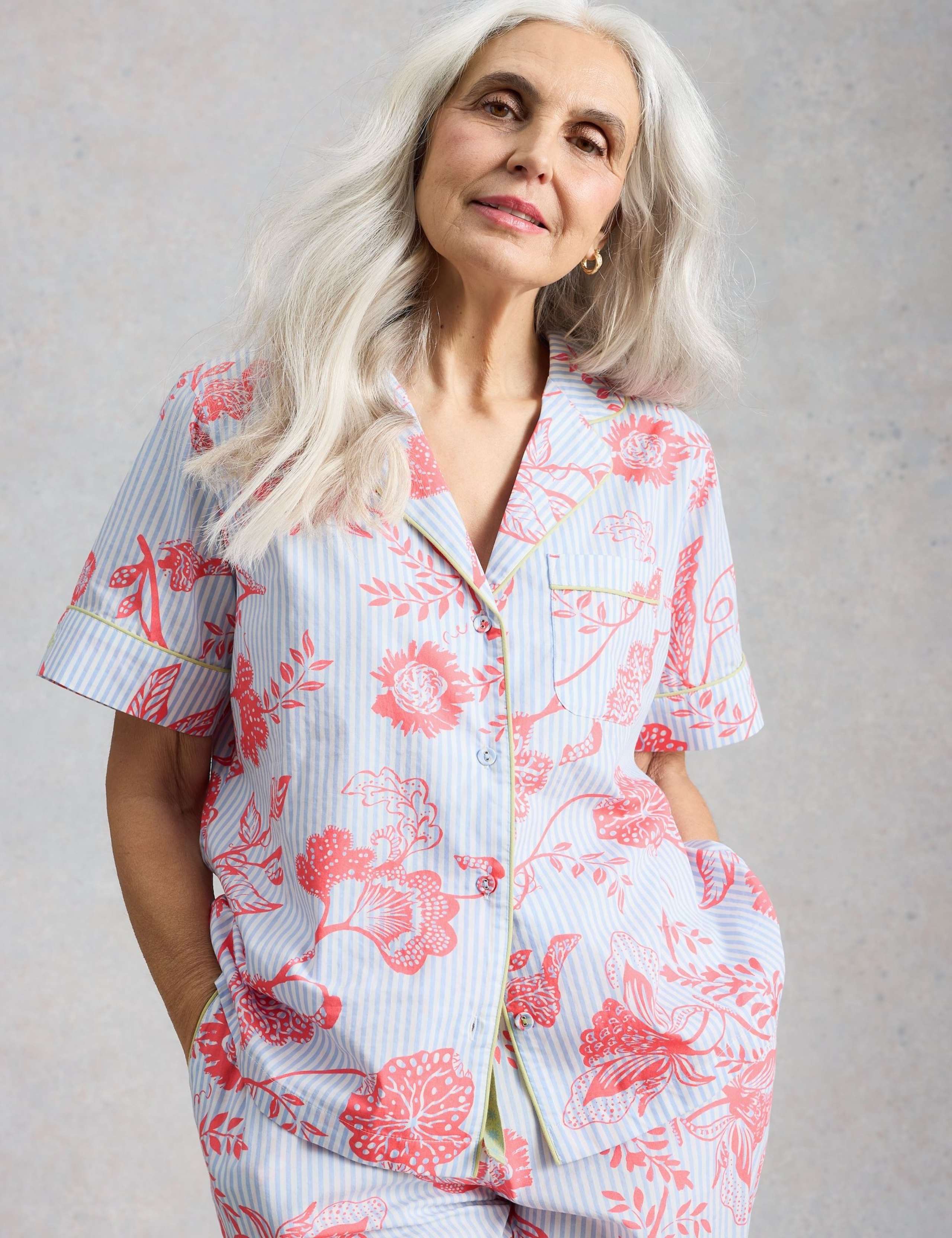 Pure Cotton Floral Striped Revere Pyjama Top 5 of 6