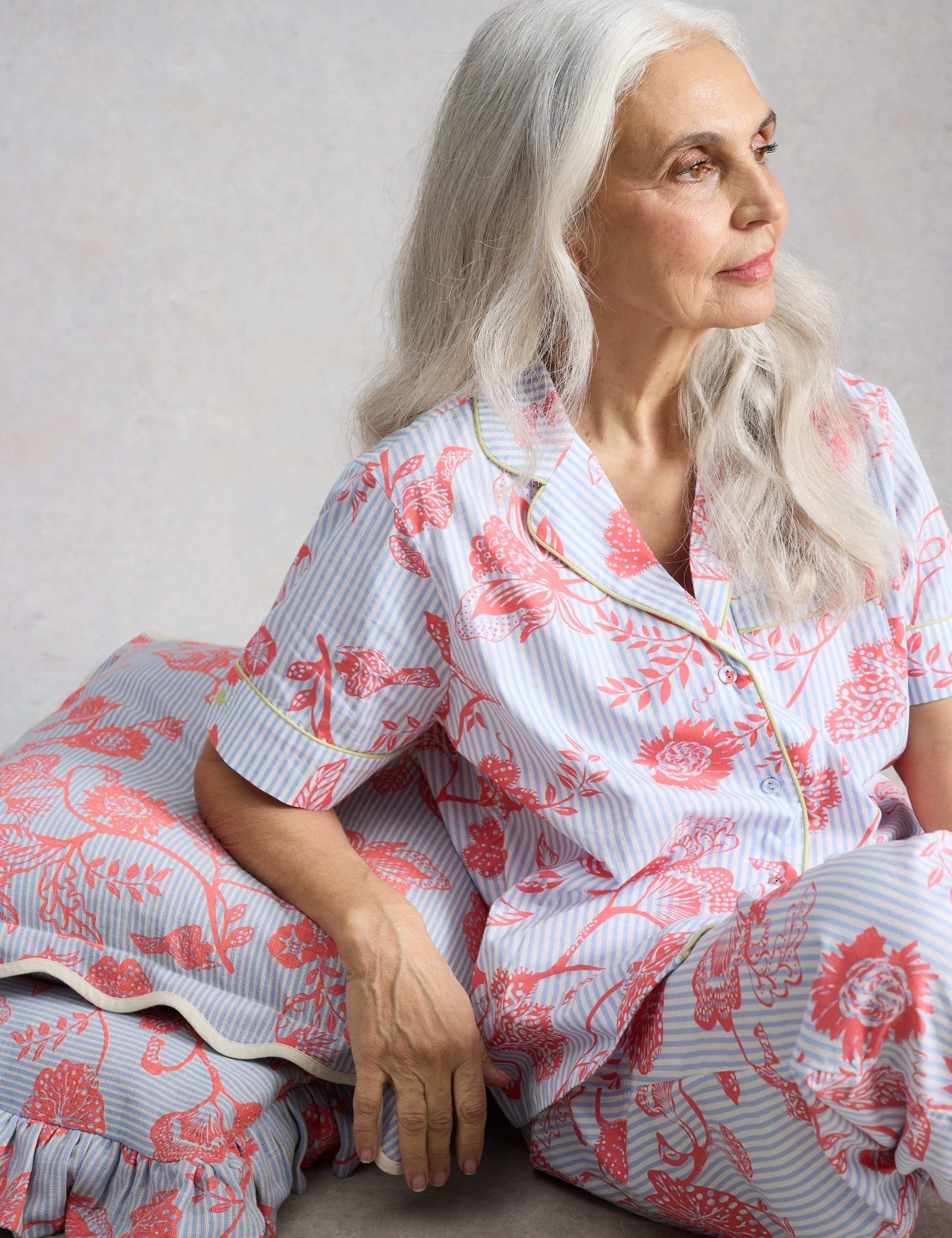 Pure Cotton Floral Striped Revere Pyjama Top 6 of 6