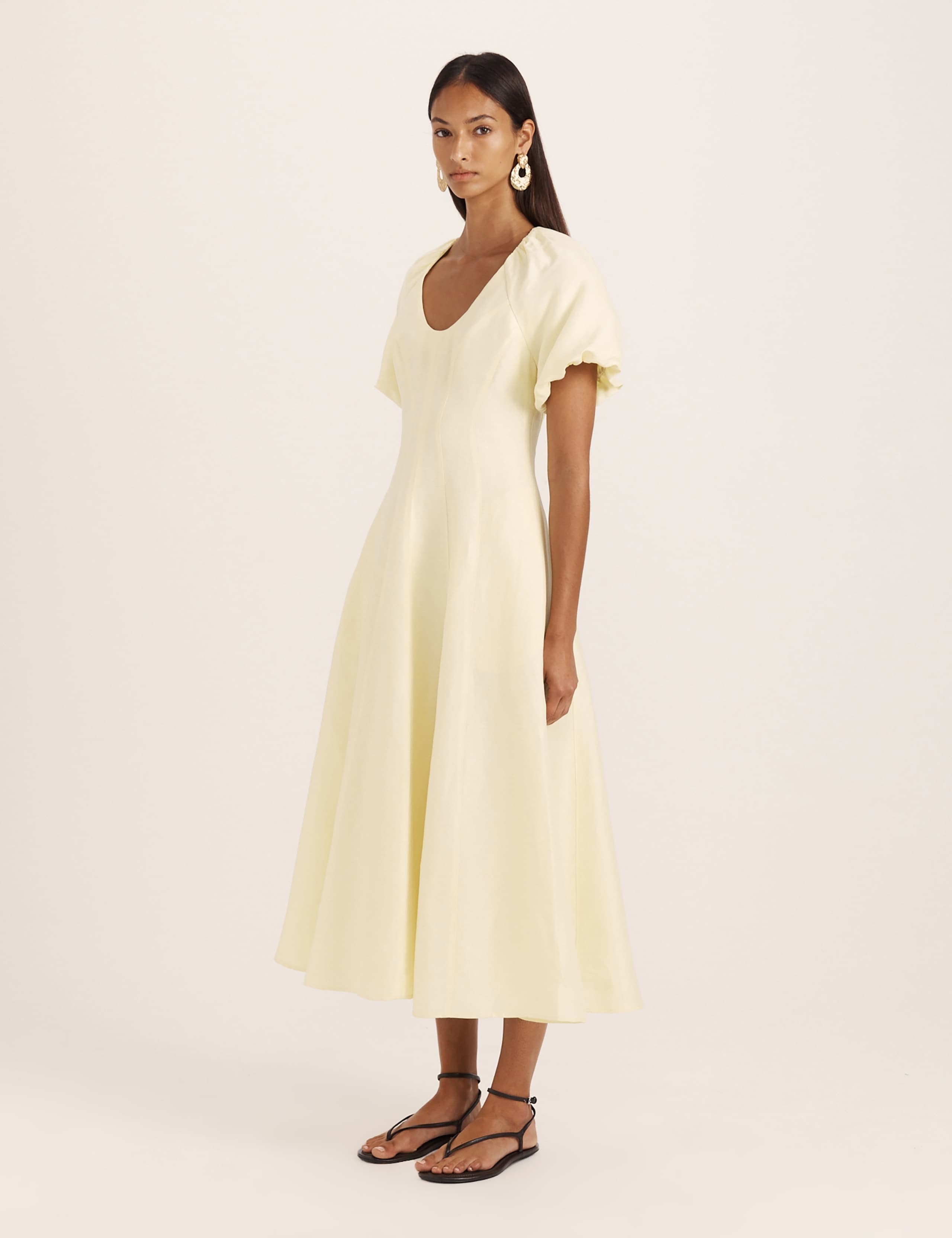 Linen Rich Scoop Neck Midi Waisted Dress 4 of 7
