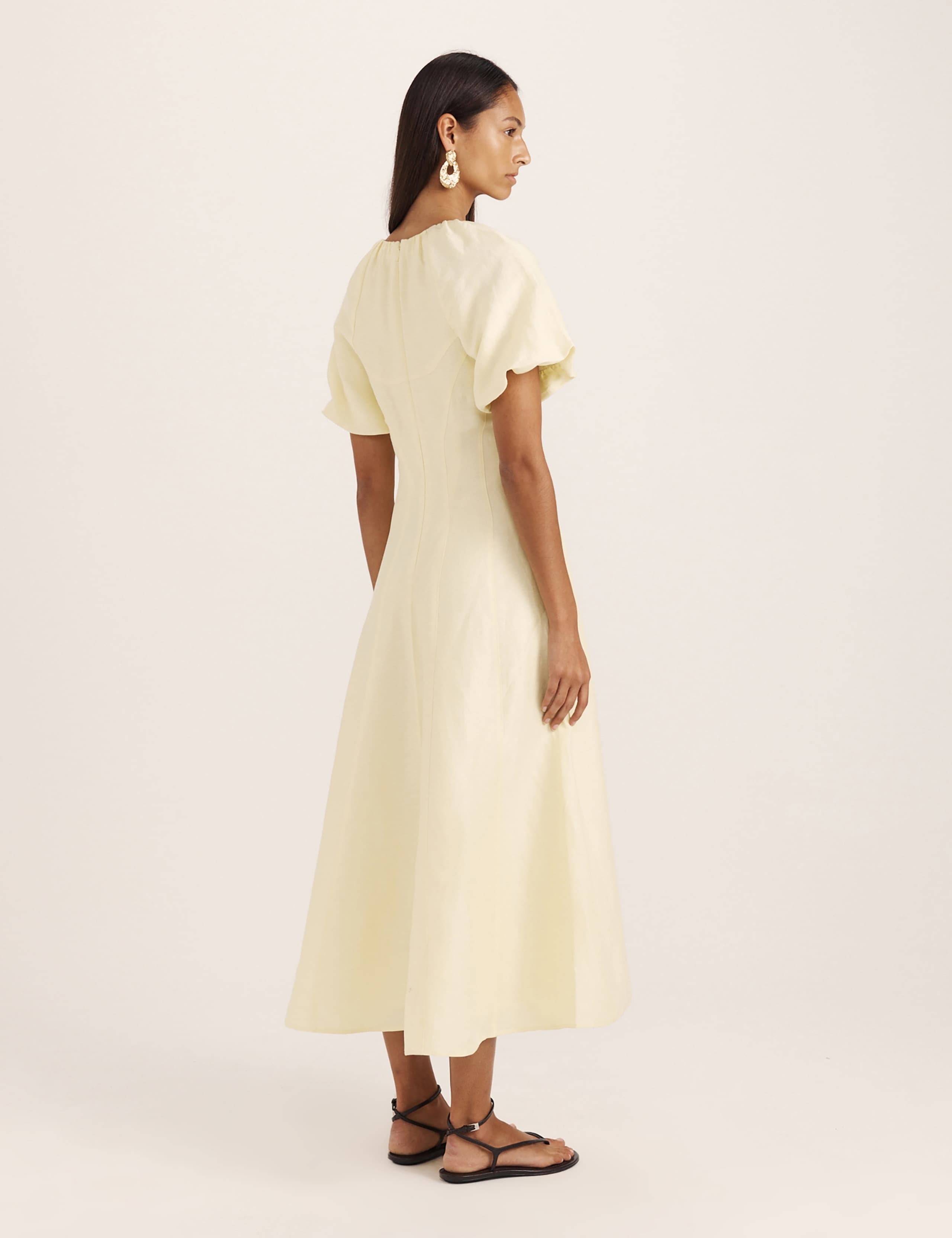 Linen Rich Scoop Neck Midi Waisted Dress 5 of 7