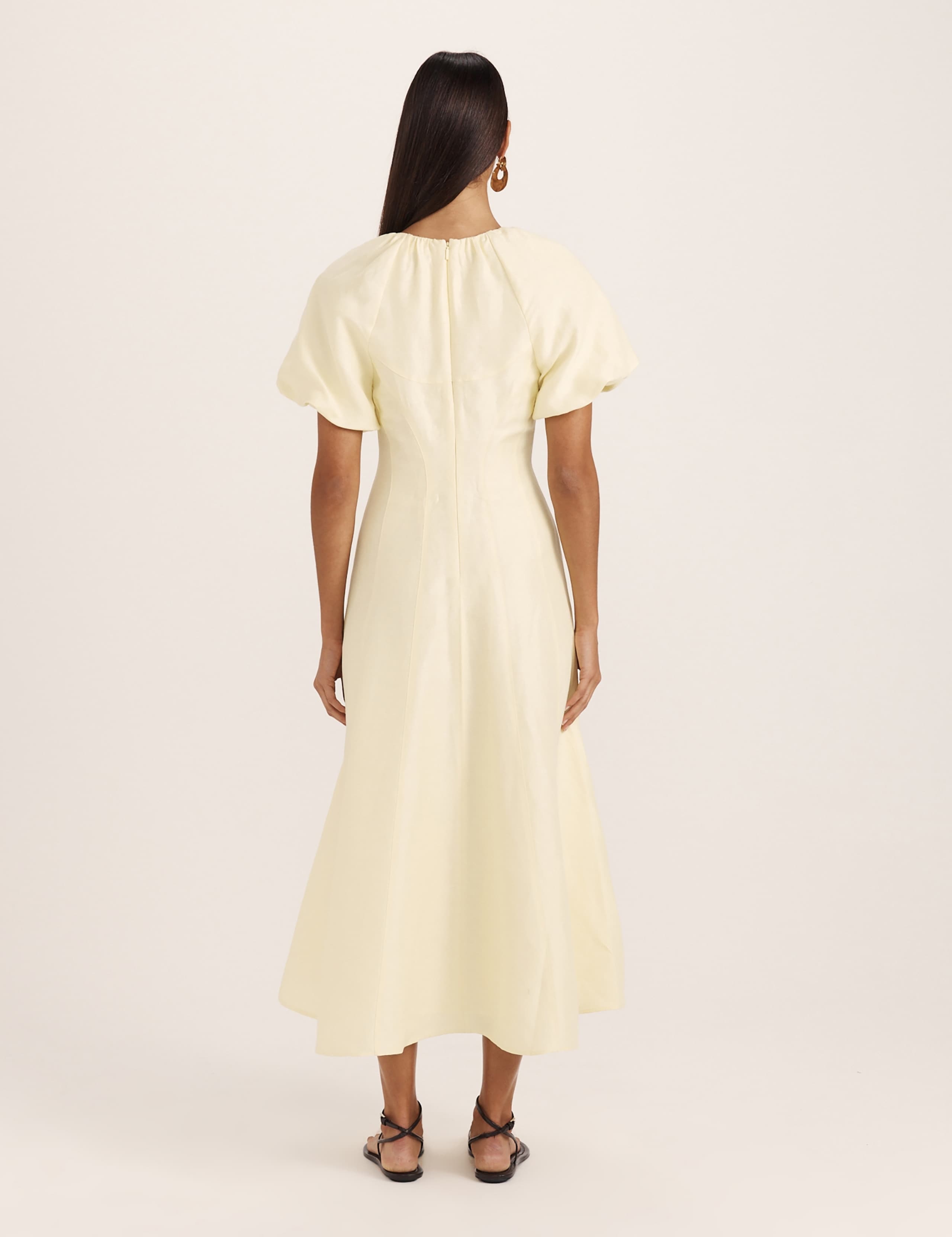 Linen Rich Scoop Neck Midi Waisted Dress 6 of 7