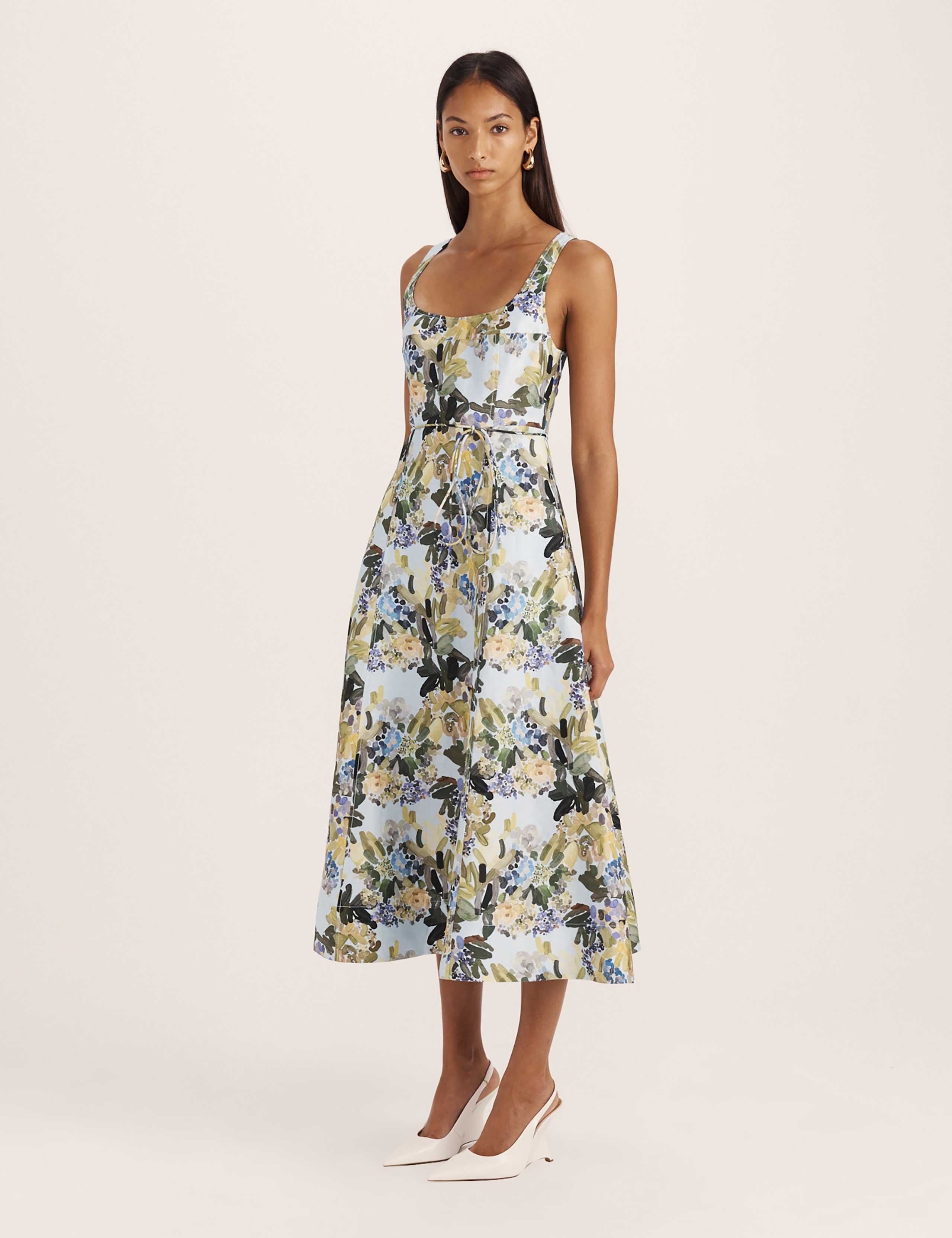 Linen Rich Floral Scoop Neck Midi Dress 3 of 8